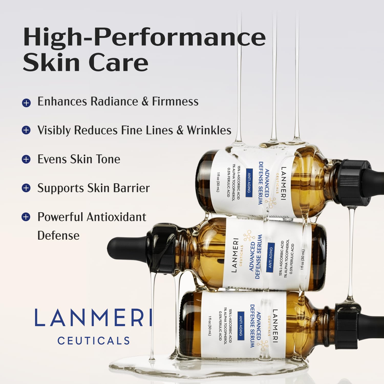 Lanmeri Ceuticals 15% Vitamin C Serum with 1% Vitamin E + 0.5% Ferulic (1 fl oz)
