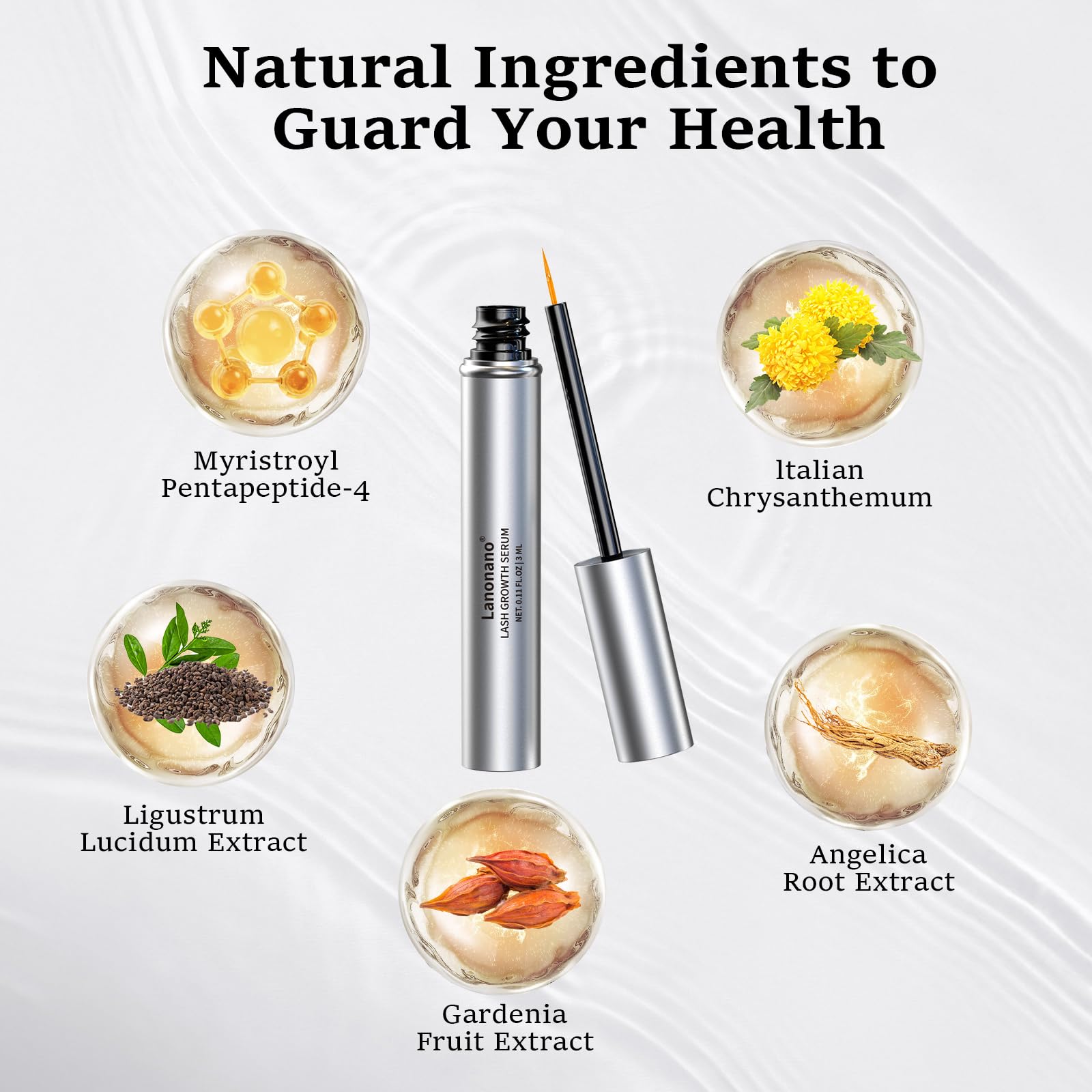 Lanonano Lash Serum – Fuller, Longer-Looking Lashes | Vegan & Cruelty-Free 0.1 Fl Oz (3ml)