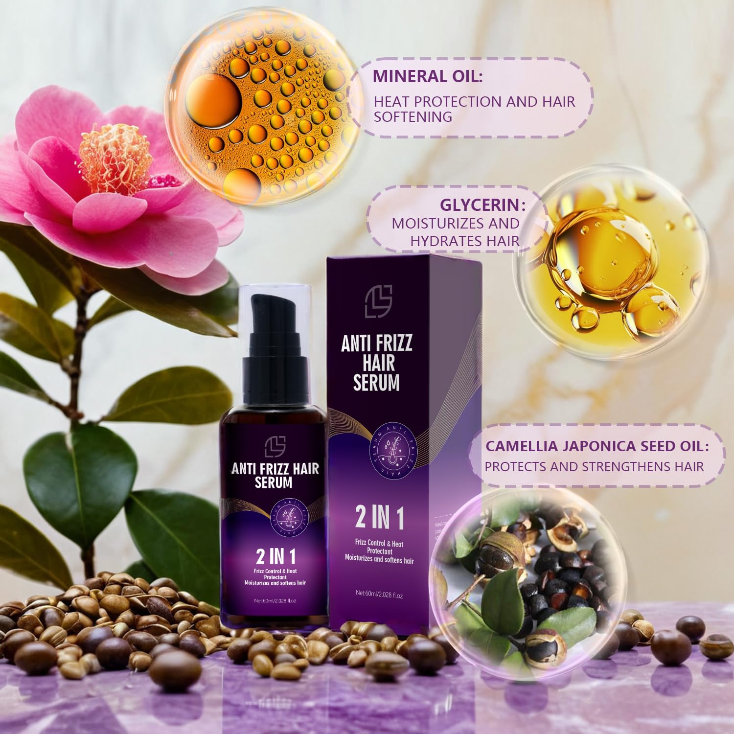 Lanthome Anti Frizz Hair Serum – 2in1 Frizz Control & Heat Protection | 60mL