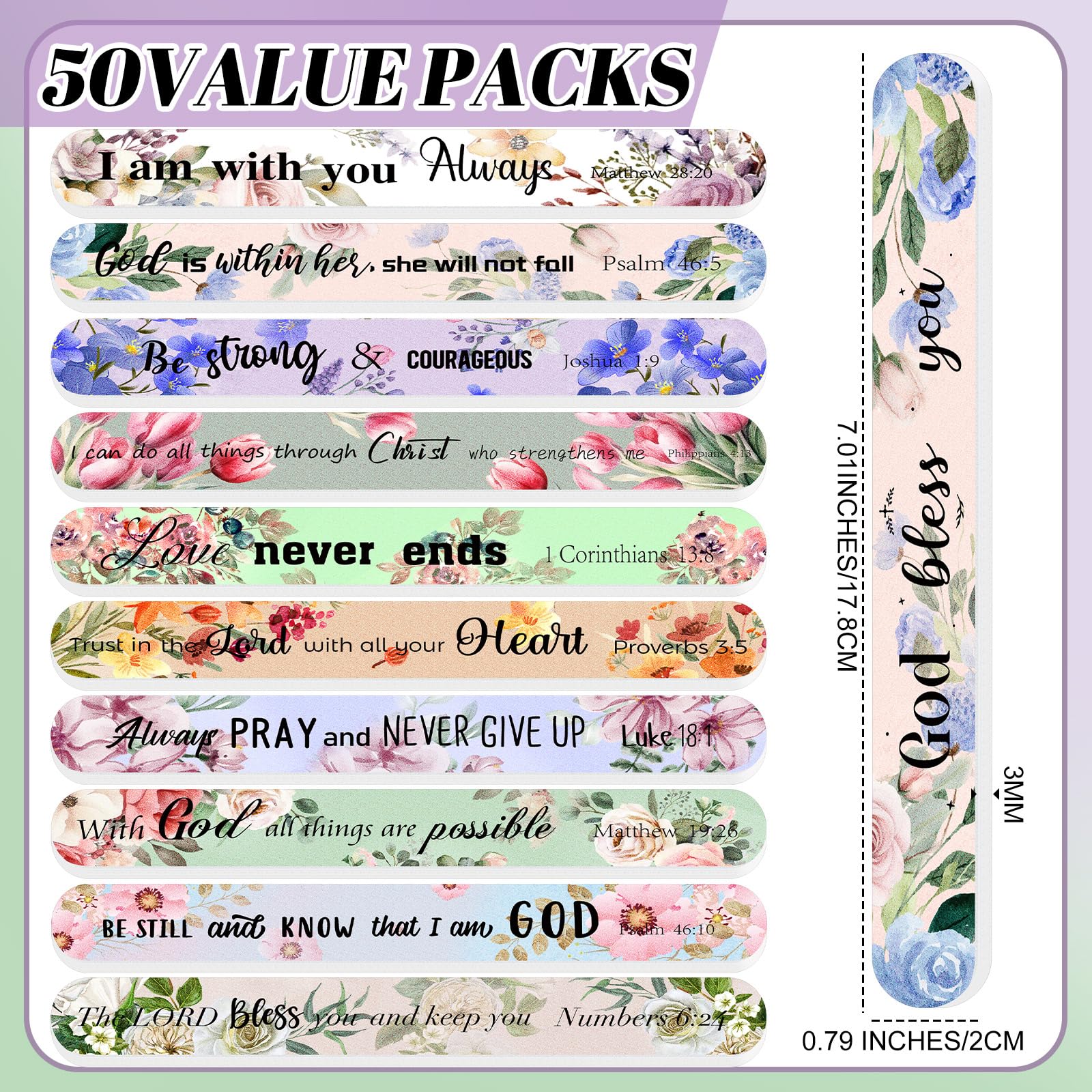 Lanties 50-Pack Christian Nail Files – 10 Styles, Double-Sided Emery Boards