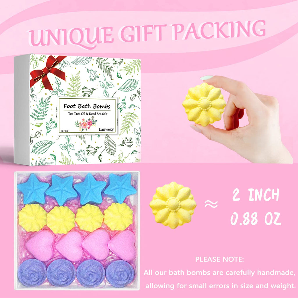 Lanwexy 32-Pack Bath Bombs for Foot Soak | Organic Handmade with Tea Tree Oil