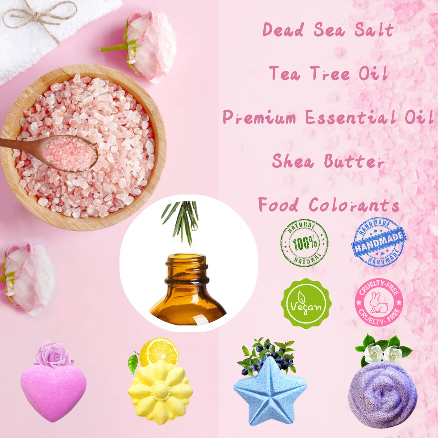 Lanwexy 32-Pack Bath Bombs for Foot Soak | Organic Handmade with Tea Tree Oil