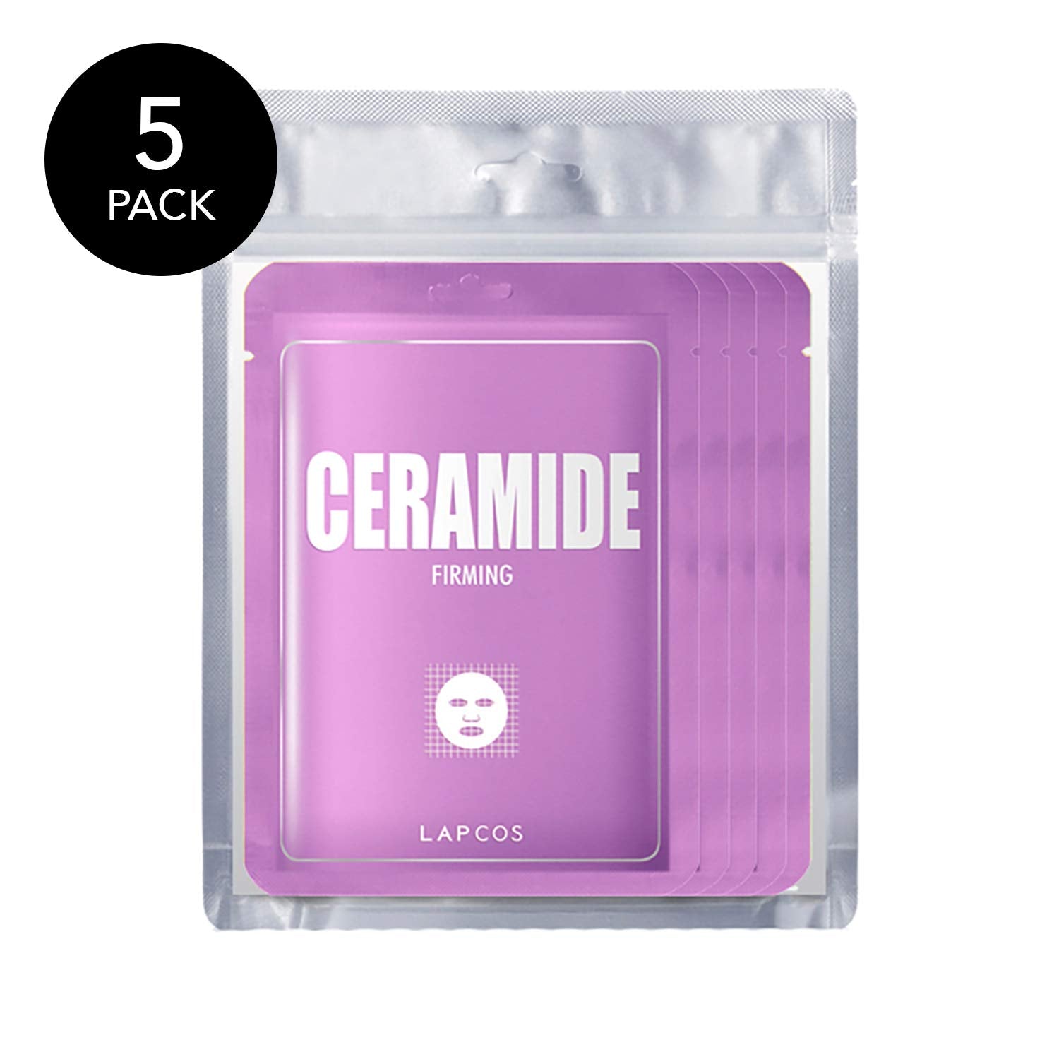 LAPCOS Ceramide Sheet Mask 5-Pack — Daily Moisture, Hydration & Firming