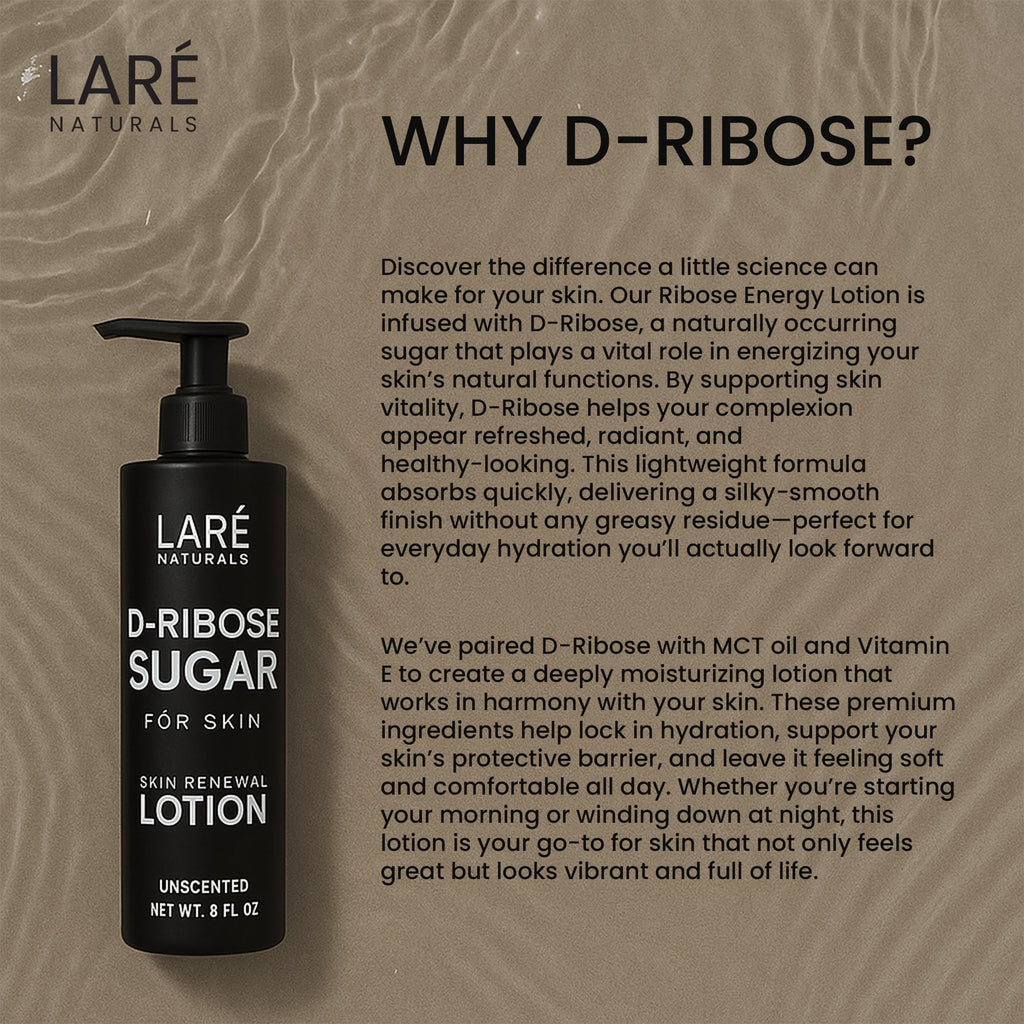 Laré Naturals Ribose Sugar Cream – Lightweight D-Ribose Moisturizer with Vitamin E, 8 oz Unscented