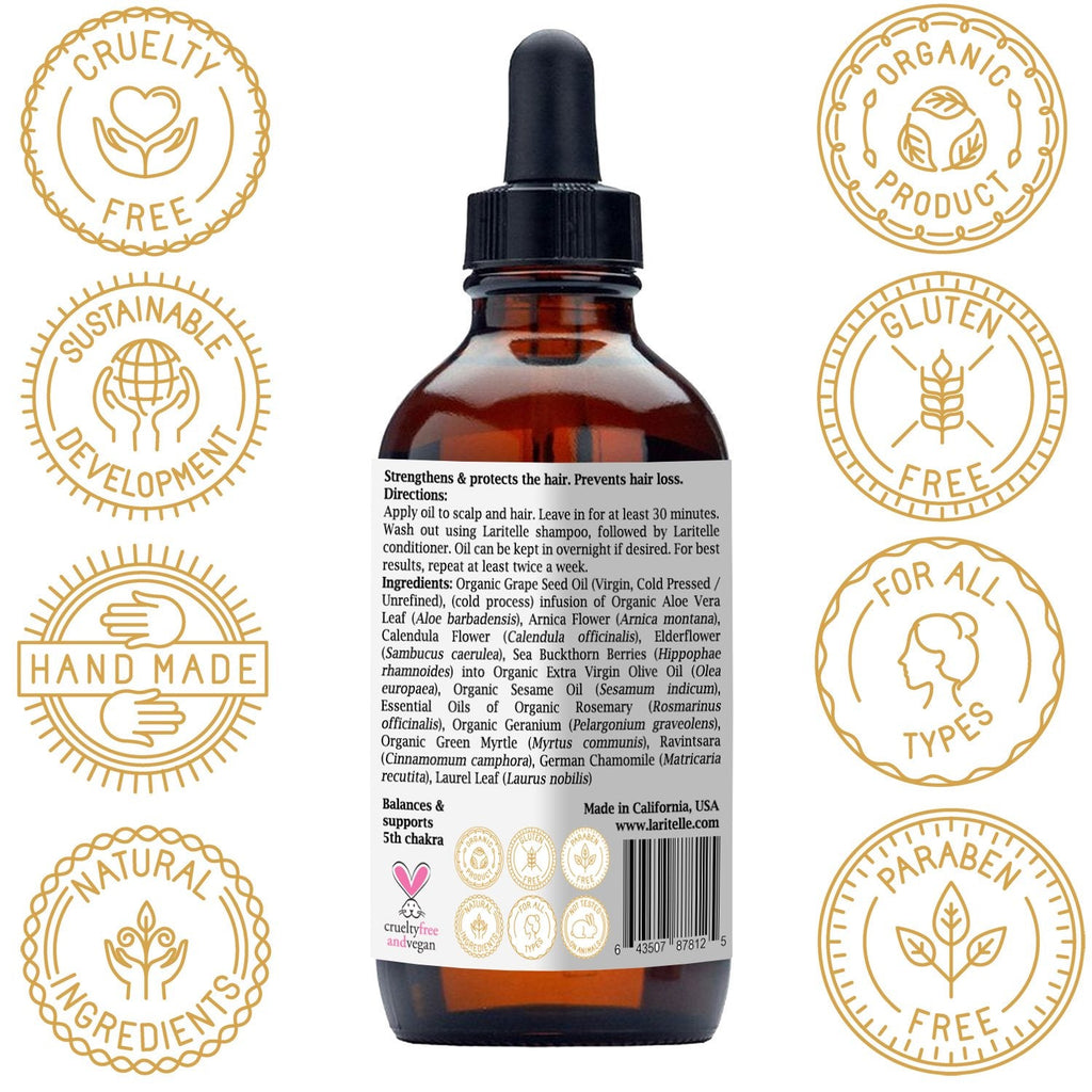 Laritelle Organic Hair Loss Prevention Oil 4 oz | Promotes Healthy Hair Growth & Scalp Health