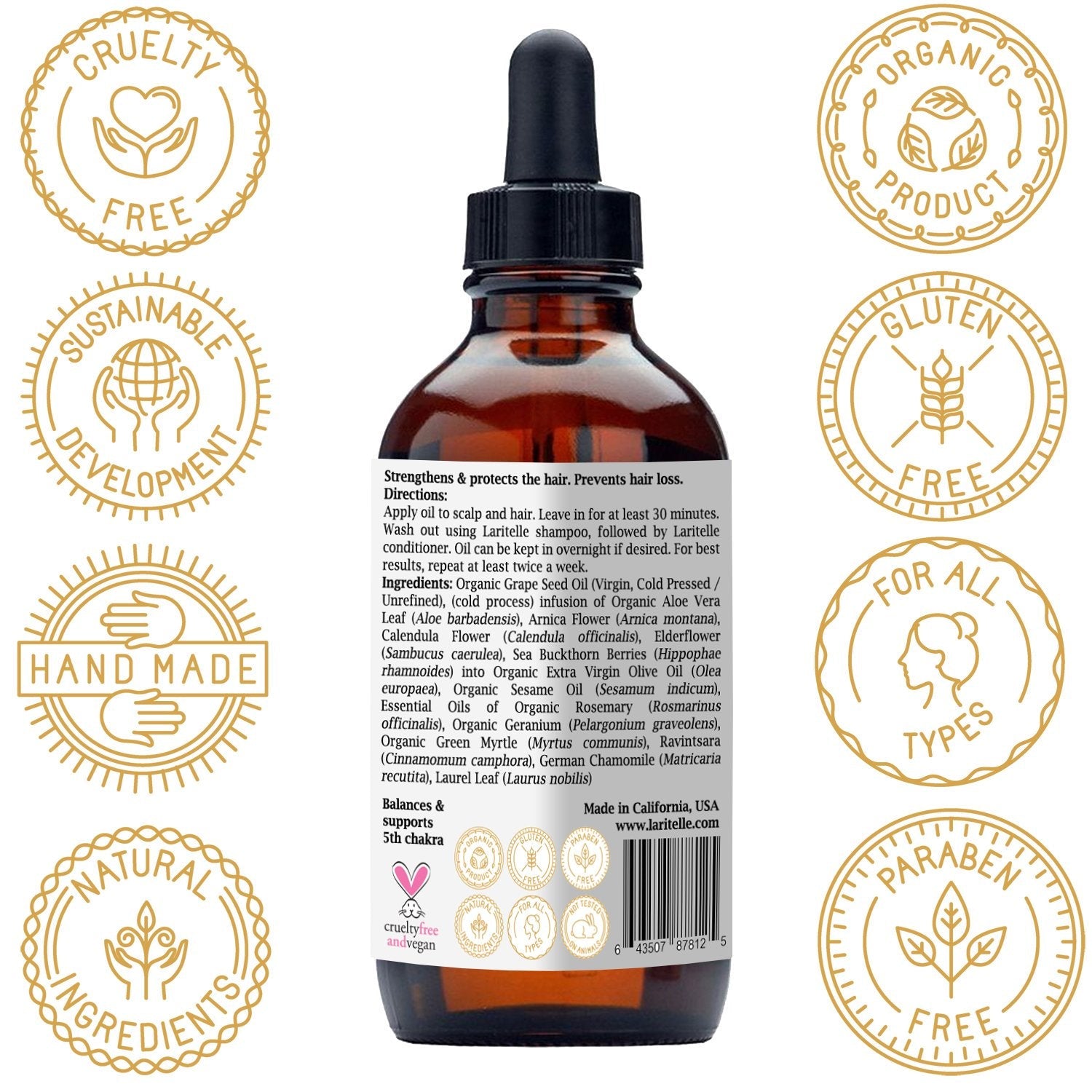 Laritelle Organic Hair Loss Prevention Oil 4 oz | Promotes Healthy Hair Growth & Scalp Health