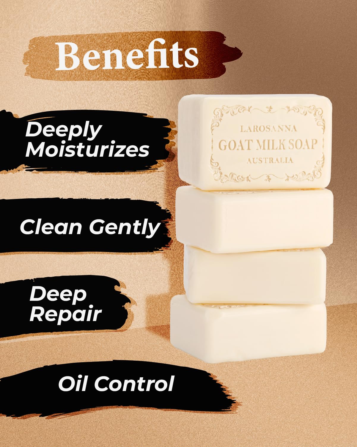 Larosanna Australian Goat Milk Soap – Hydrating, Gentle Cleanse with Cocoa Butter & Aloe Vera | Pack of 4 Bars