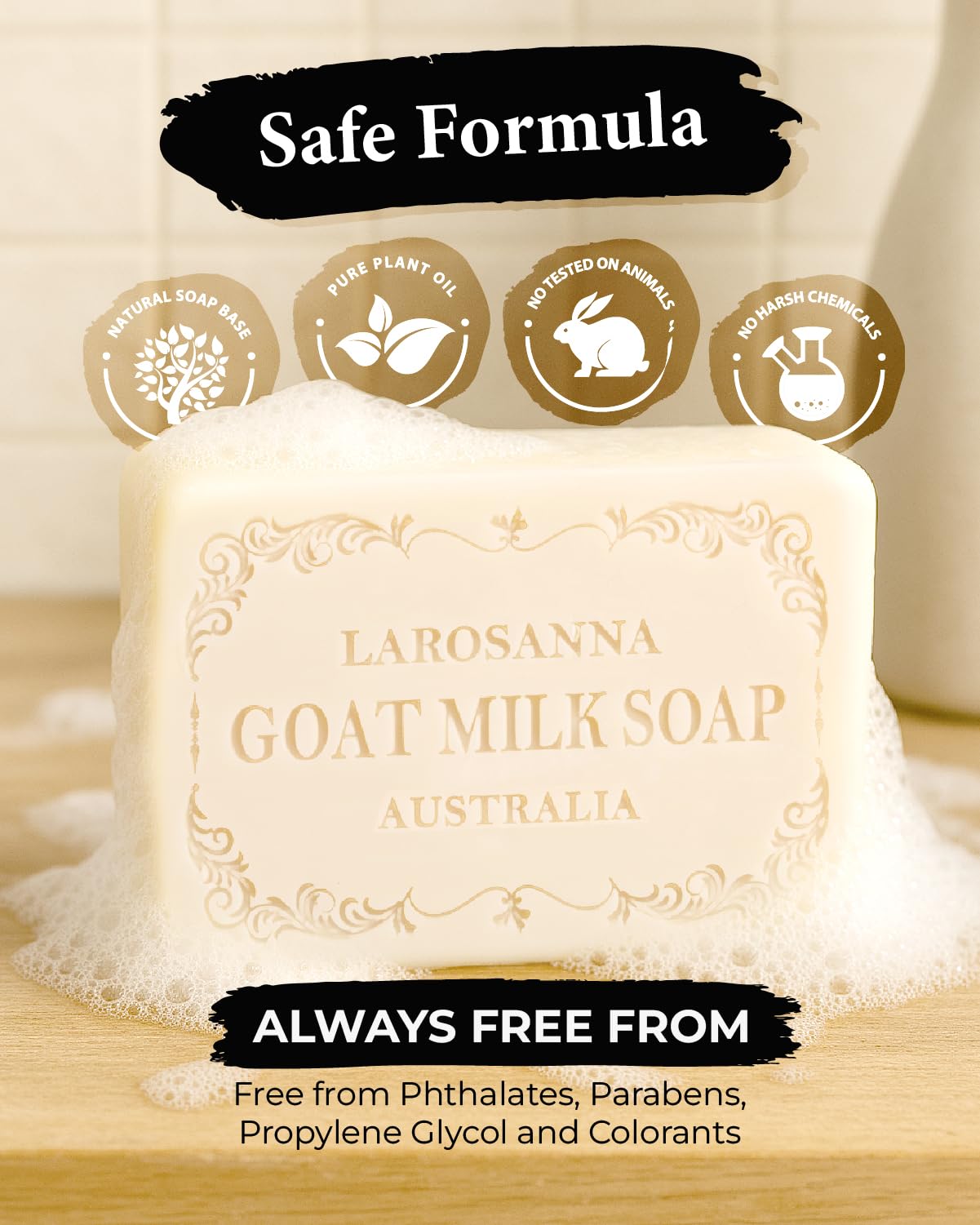 Larosanna Australian Goat Milk Soap – Hydrating, Gentle Cleanse with Cocoa Butter & Aloe Vera | Pack of 4 Bars