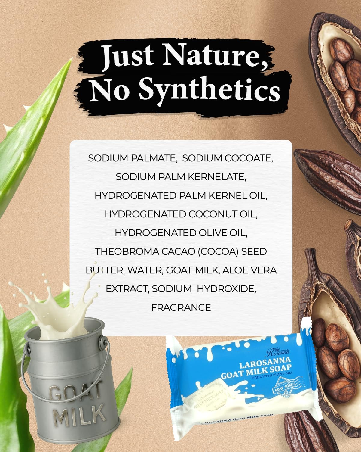 Larosanna Australian Goat Milk Soap – Hydrating, Gentle Cleanse with Cocoa Butter & Aloe Vera | Pack of 4 Bars