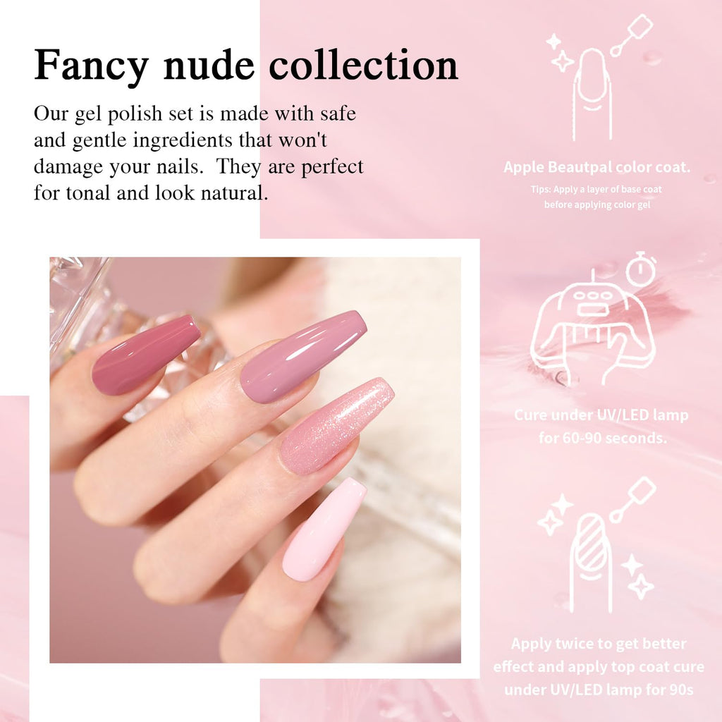 Larvall Beautpal Gel Nail Polish Set – 10 Nude & Shimmer Colors for All Seasons
