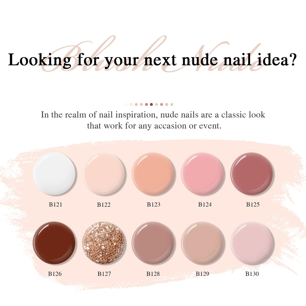 Larvall Beautpal Nude Gel Nail Polish Set – 10 Neutral Pink Nude Glitter Shades for At-Home Manicures