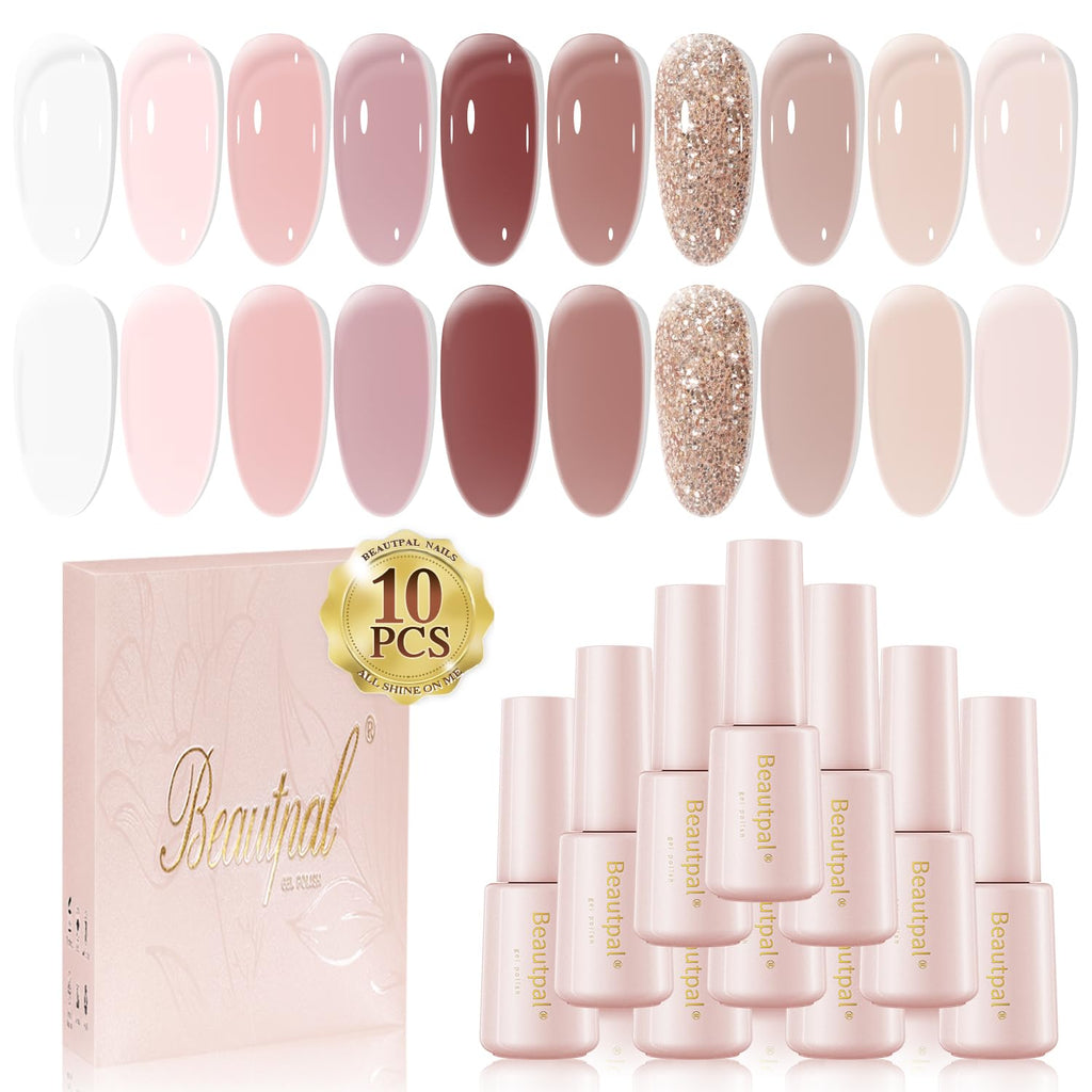 Larvall Beautpal Nude Gel Polish Kit — 10pc Jelly Nude Gel Set (7ml each) for DIY Manicure
