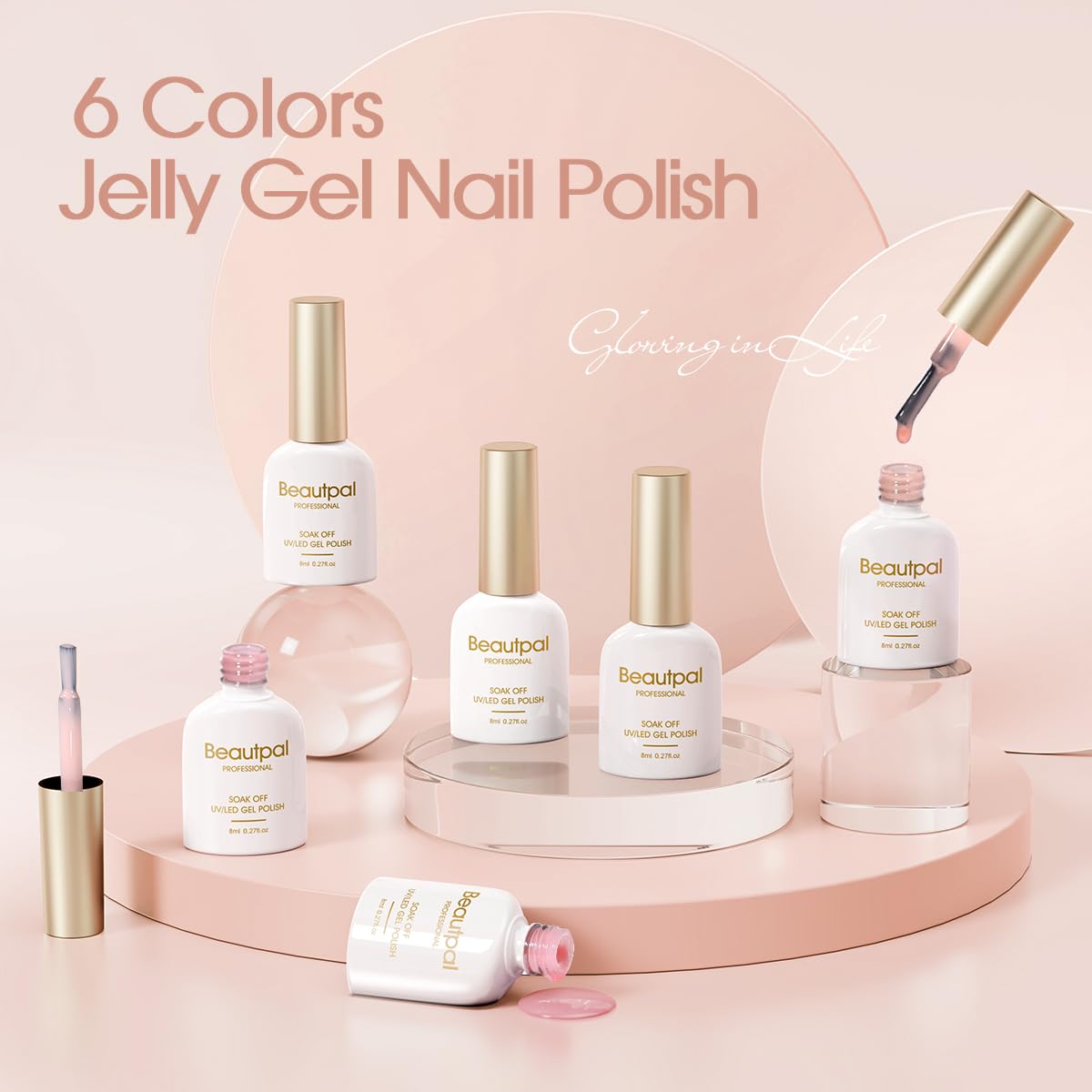 Larvall Beautpal Nude Gel Polish Set – Milky Nude Jelly Gel Polish Kit, 6×8ml, Soak-Off UV Translucent Nails J03