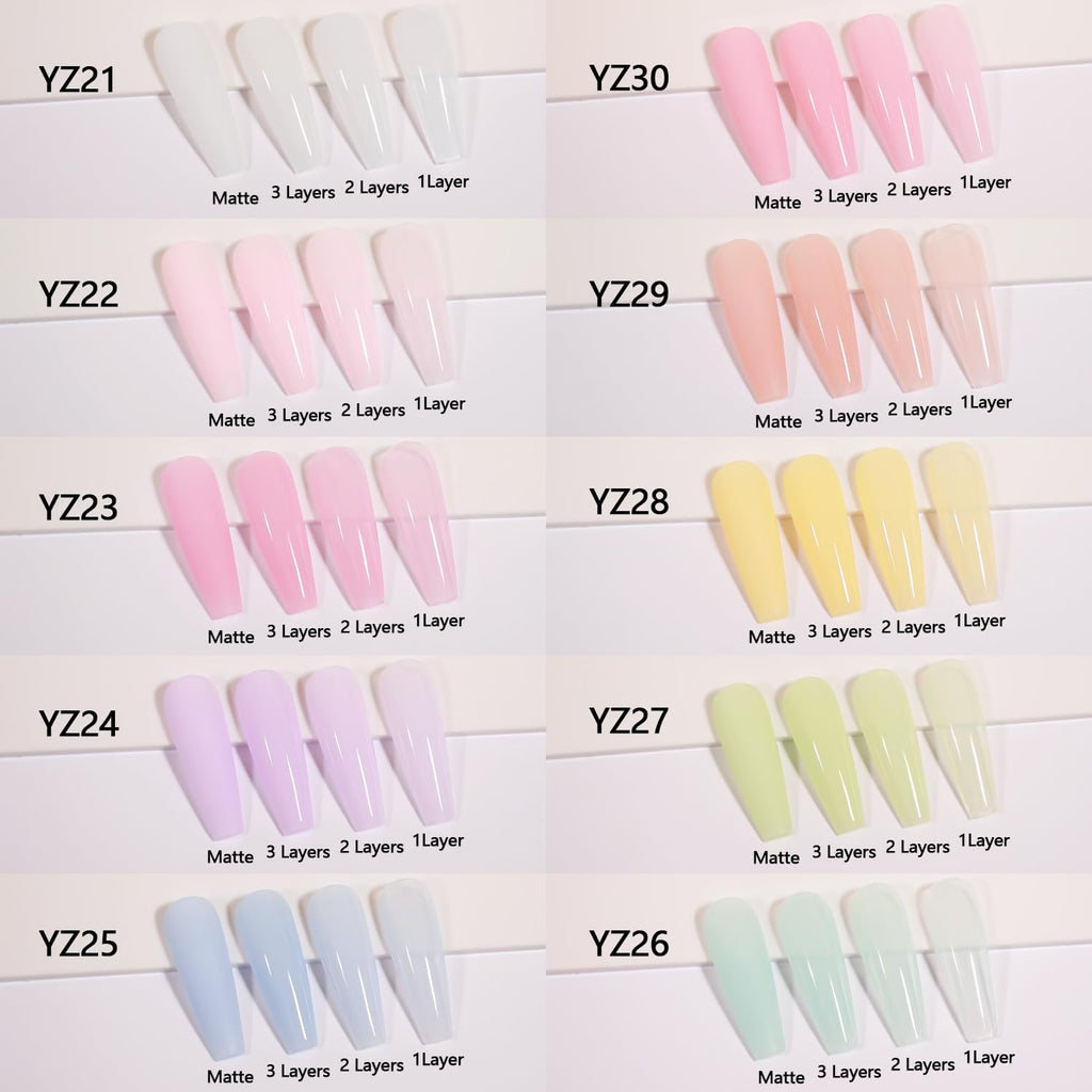 Larvall Beautpal Pastel Jelly Gel Nail Polish Set – 10x 7ml Milky White, Pink, Green, Blue, Yellow, Orange