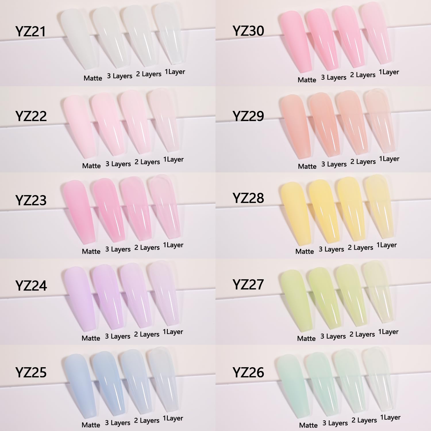 Larvall Beautpal Pastel Jelly Gel Nail Polish Set – 10x 7ml Milky White, Pink, Green, Blue, Yellow, Orange