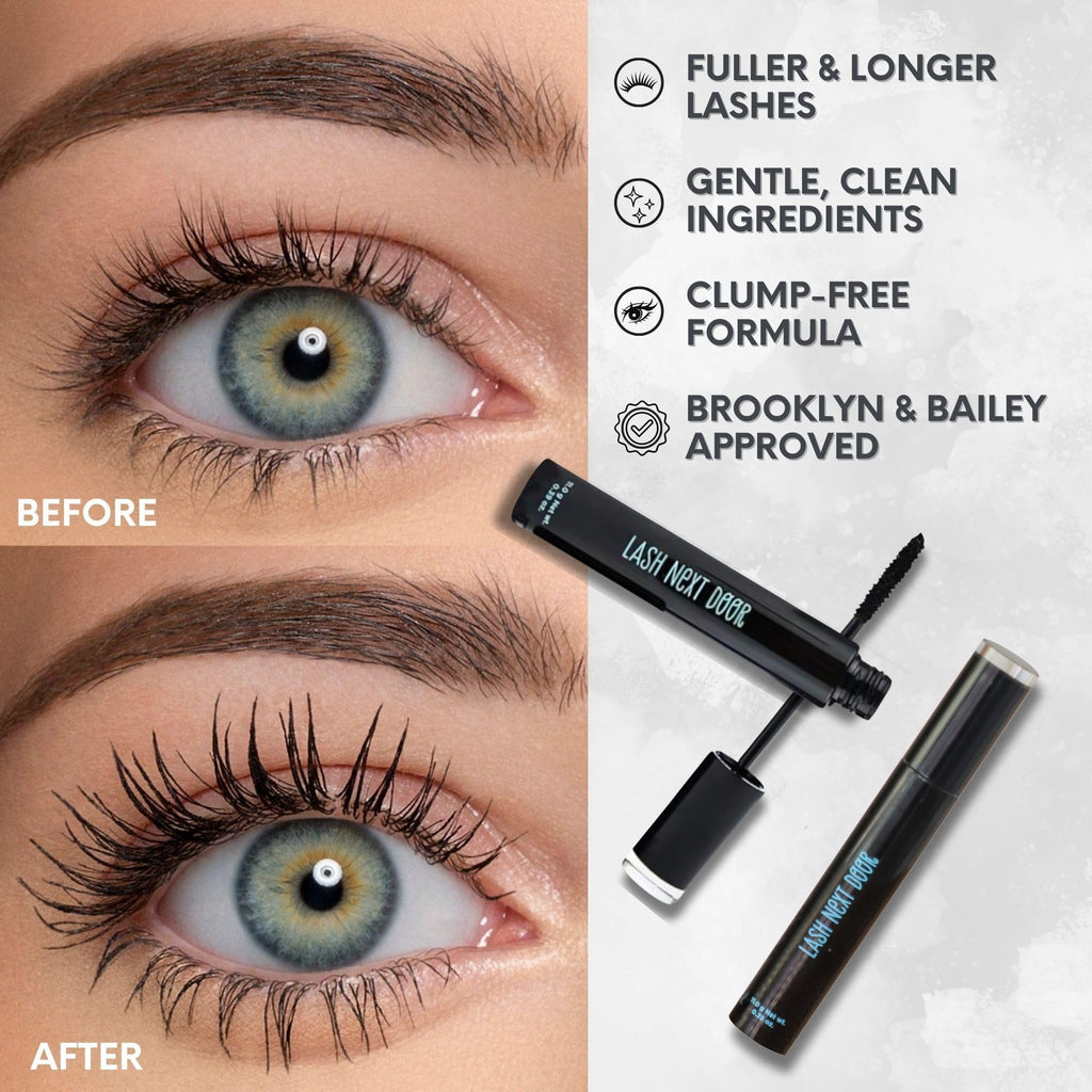 Lash Next Door Water Resistant Mascara – Black Volume & Length, Smudge-Proof, 2-Pack