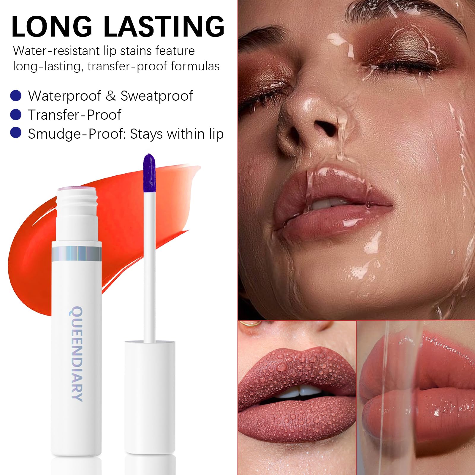 Lashcharm Lip Stain Peel Off - Long-Lasting Waterproof Matte Tint (Glamorous Stain)