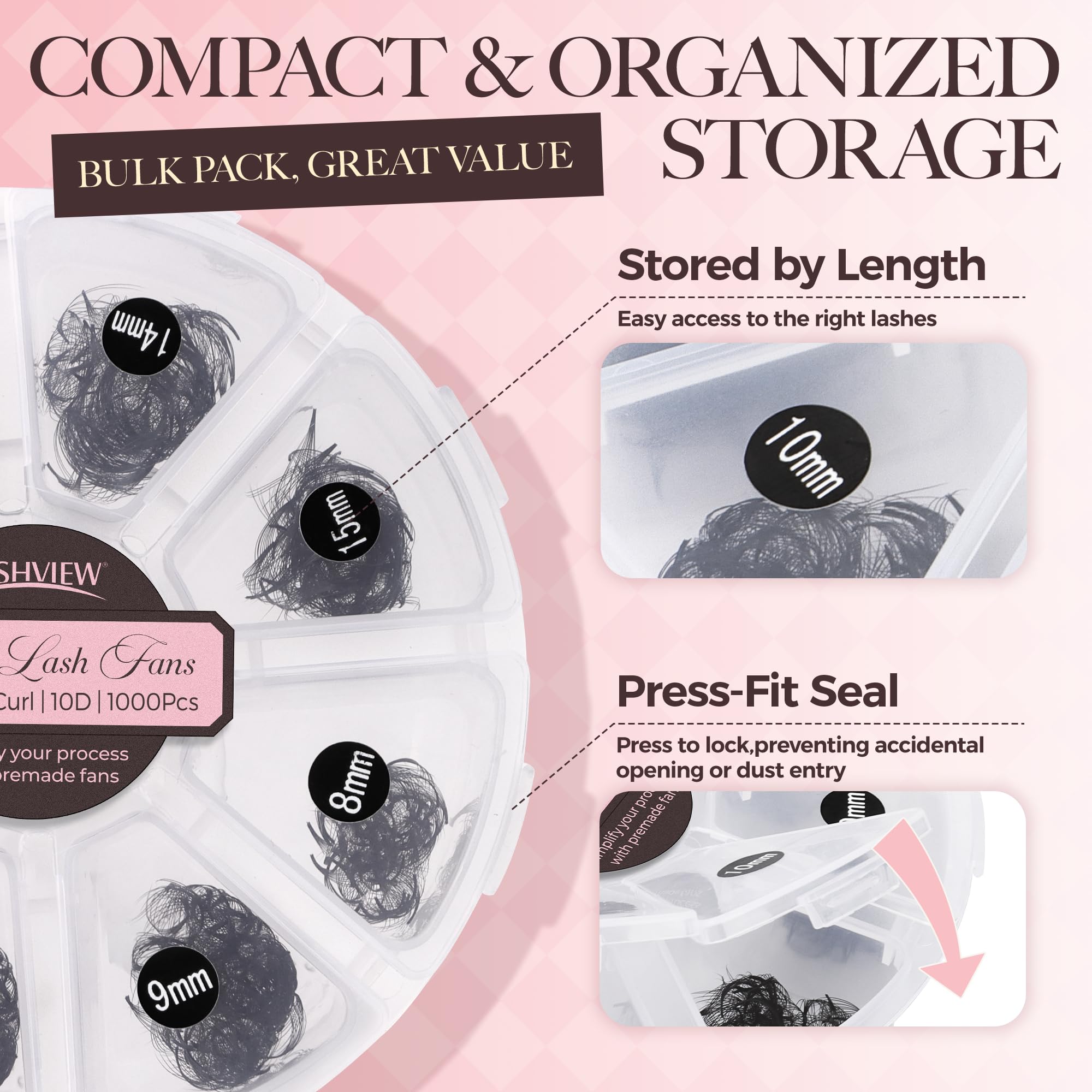 LASHVIEW 1000 Fans 10D Premade Volume Eyelash Extensions – D Curl, Thin Base