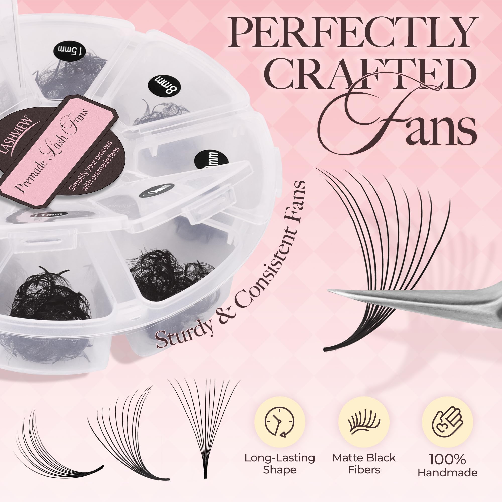 LASHVIEW 1000 Fans 10D Premade Volume Eyelash Extensions – D Curl, Thin Base