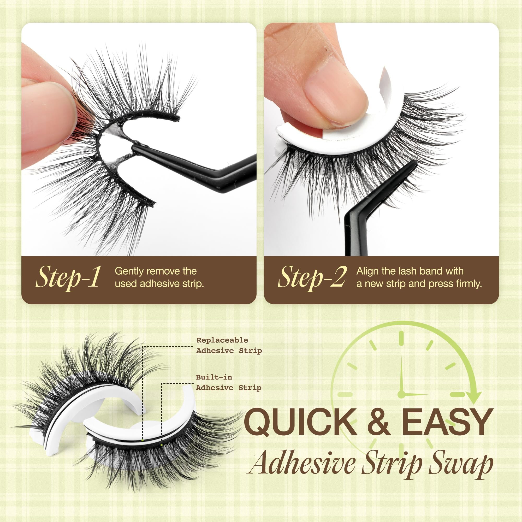 LASHVIEW Self Adhesive Eyelashes – Natural Look, No Glue Needed | 5 Pairs CV010