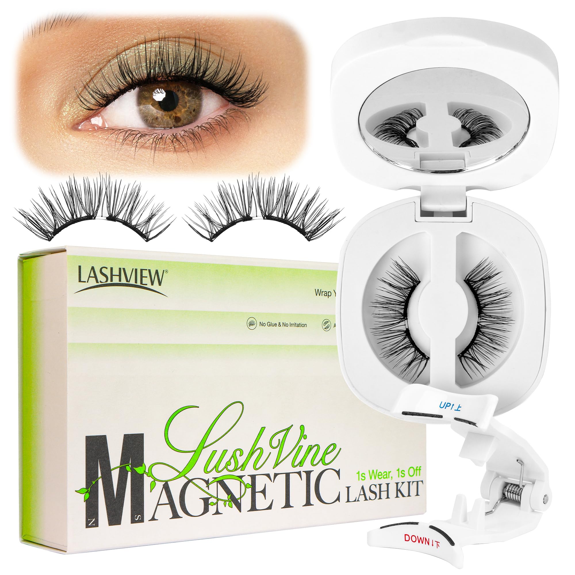 LASHVIEW Upgrade Magnetic Eyelashes - Natural Look, Reusable, No Glue