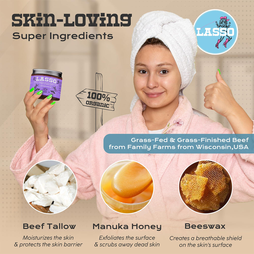 LASSO TALLOW Frankincense Citrus Beef Tallow Balm – Facial Moisturizer with Manuka Honey