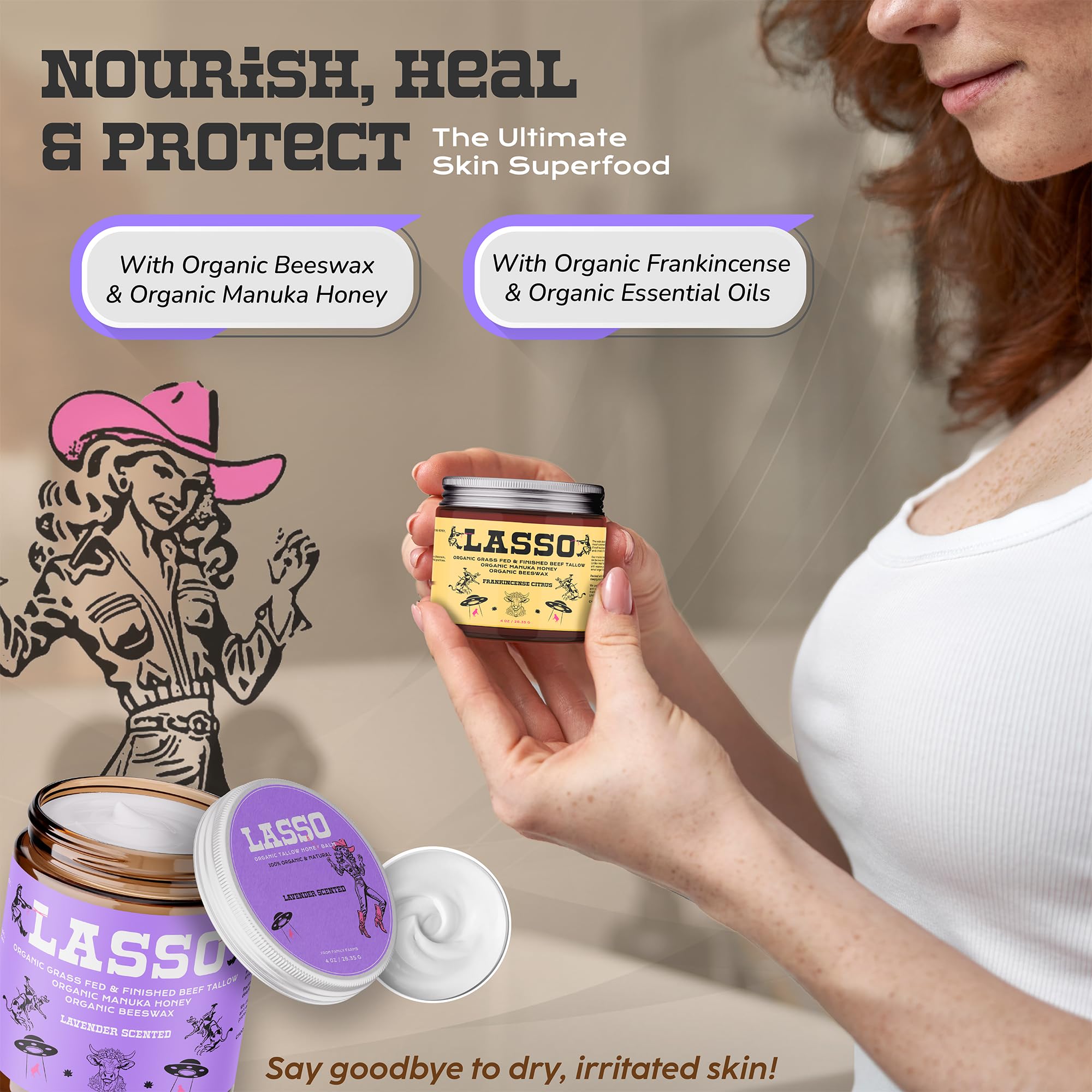 LASSO TALLOW Frankincense Citrus Beef Tallow Balm – Facial Moisturizer with Manuka Honey