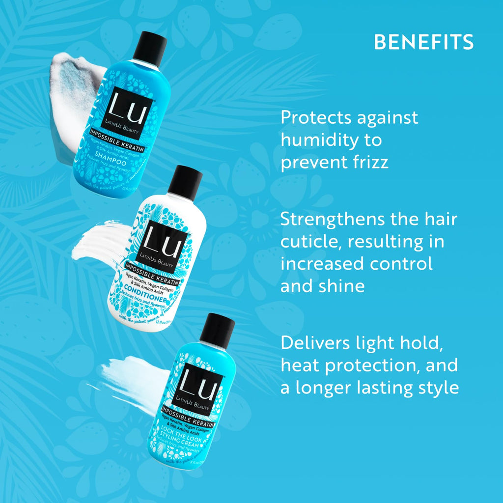 Lu by LatinUs Beauty Anti-Frizz Tame & Sleek Hair Set - Shampoo, Conditioner & Styling Cream (32 oz)