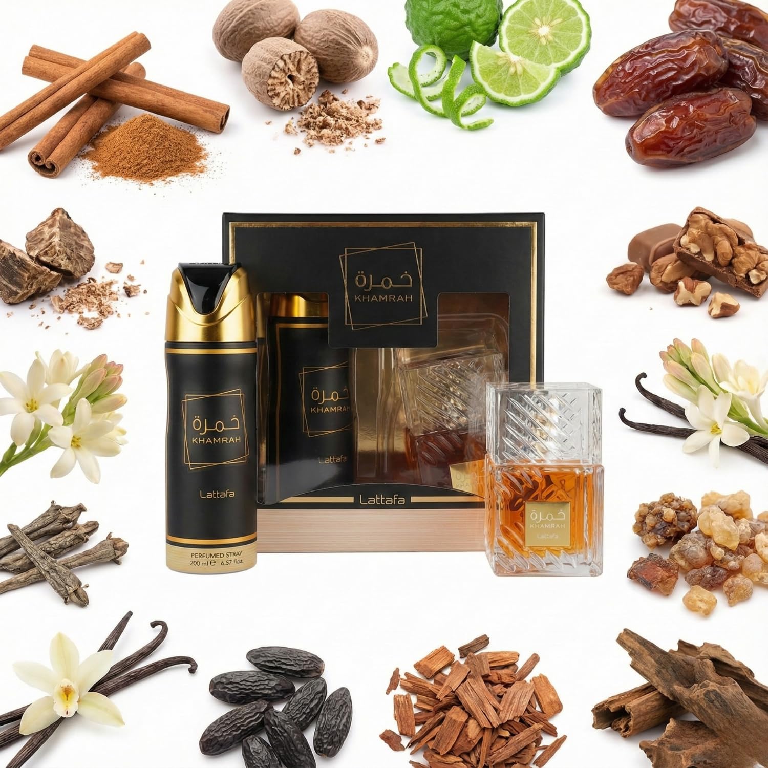 Lattafa Khamrah Gift Set – 100ml EDP + 200ml Perfumed Spray