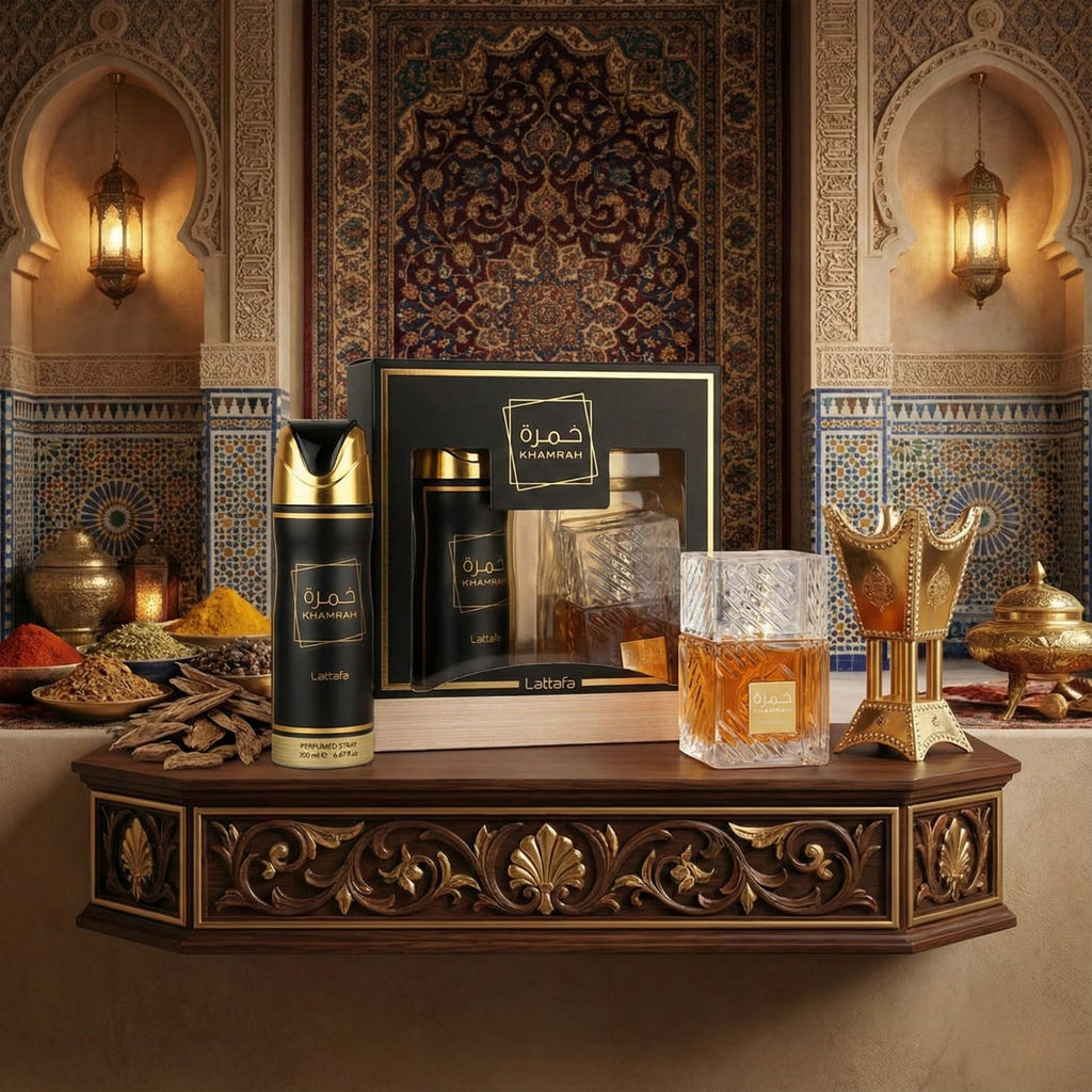 Lattafa Khamrah Gift Set – 100ml EDP + 200ml Perfumed Spray