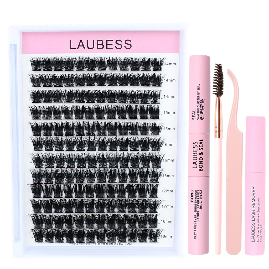 LAUBESS Lash Clusters Kit – Beginner Lash Extensions with Bond & Seal, Remover, Tweezers & Brush