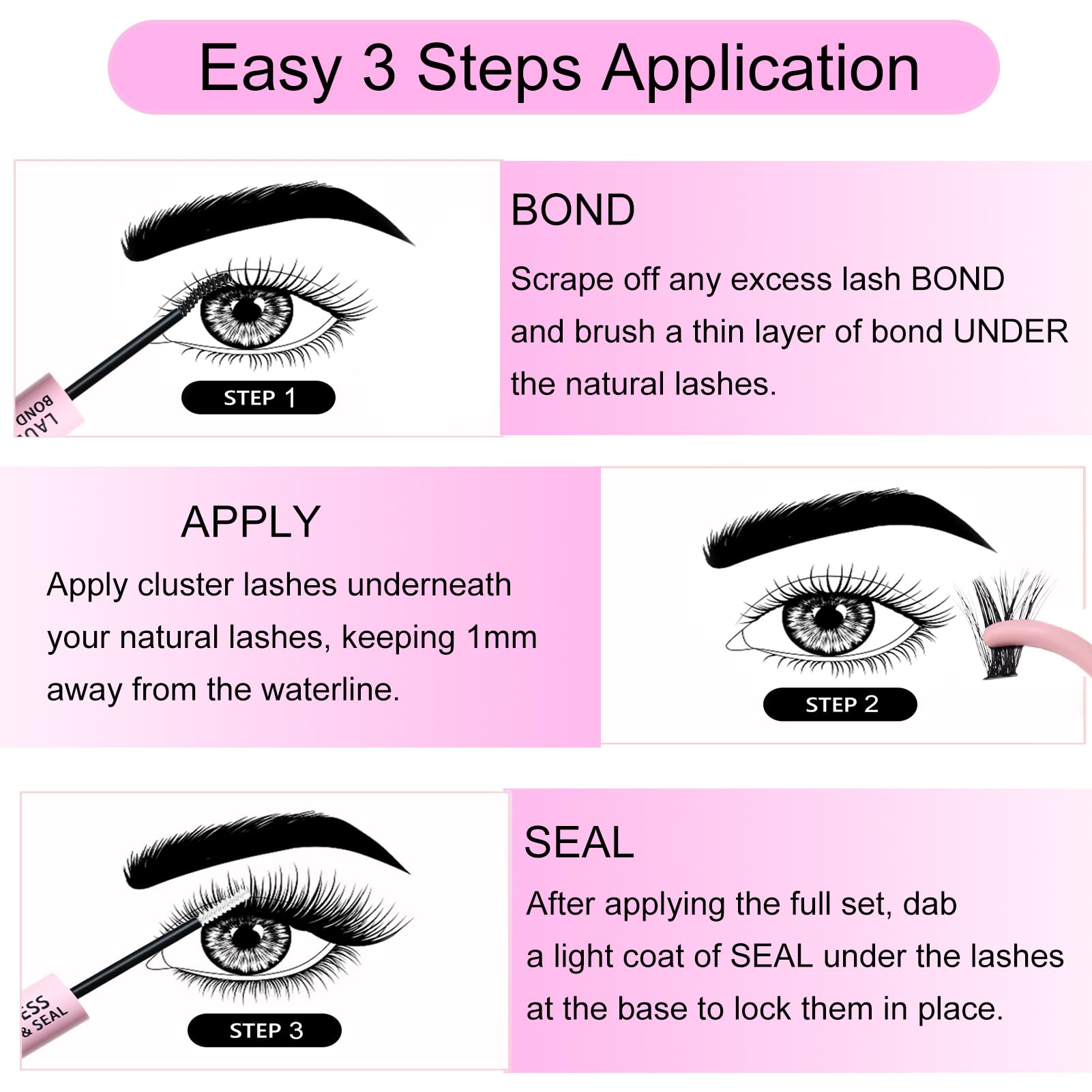 LAUBESS LASH Eyelash Extension Kit 50D 300 Pcs – DIY Cluster Lashes + Bond & Seal