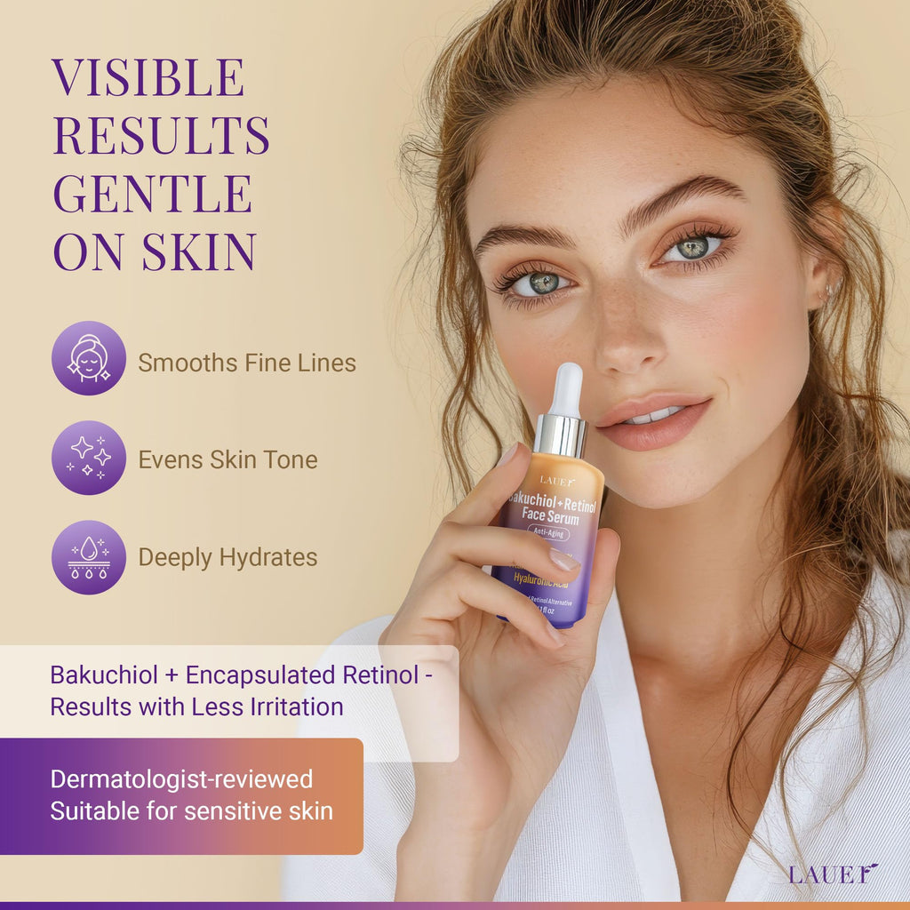 Bakuchiol Retinol Serum for Face with Vitamin C, Hyaluronic Acid & Niacinamide | Vegan Fragrance-Free | LAUER COSMETIC