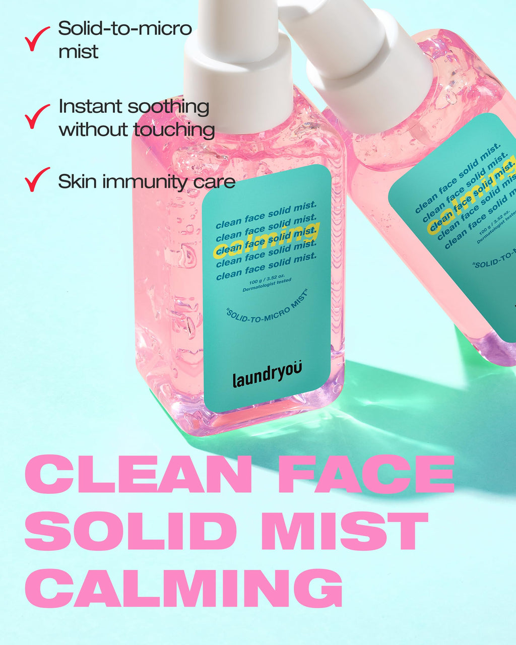 LAUNDRYOU Clean Face Gel-To-Mist Hydrating Spray Serum for Redness Relief – Korean Skincare for Sensitive Skin