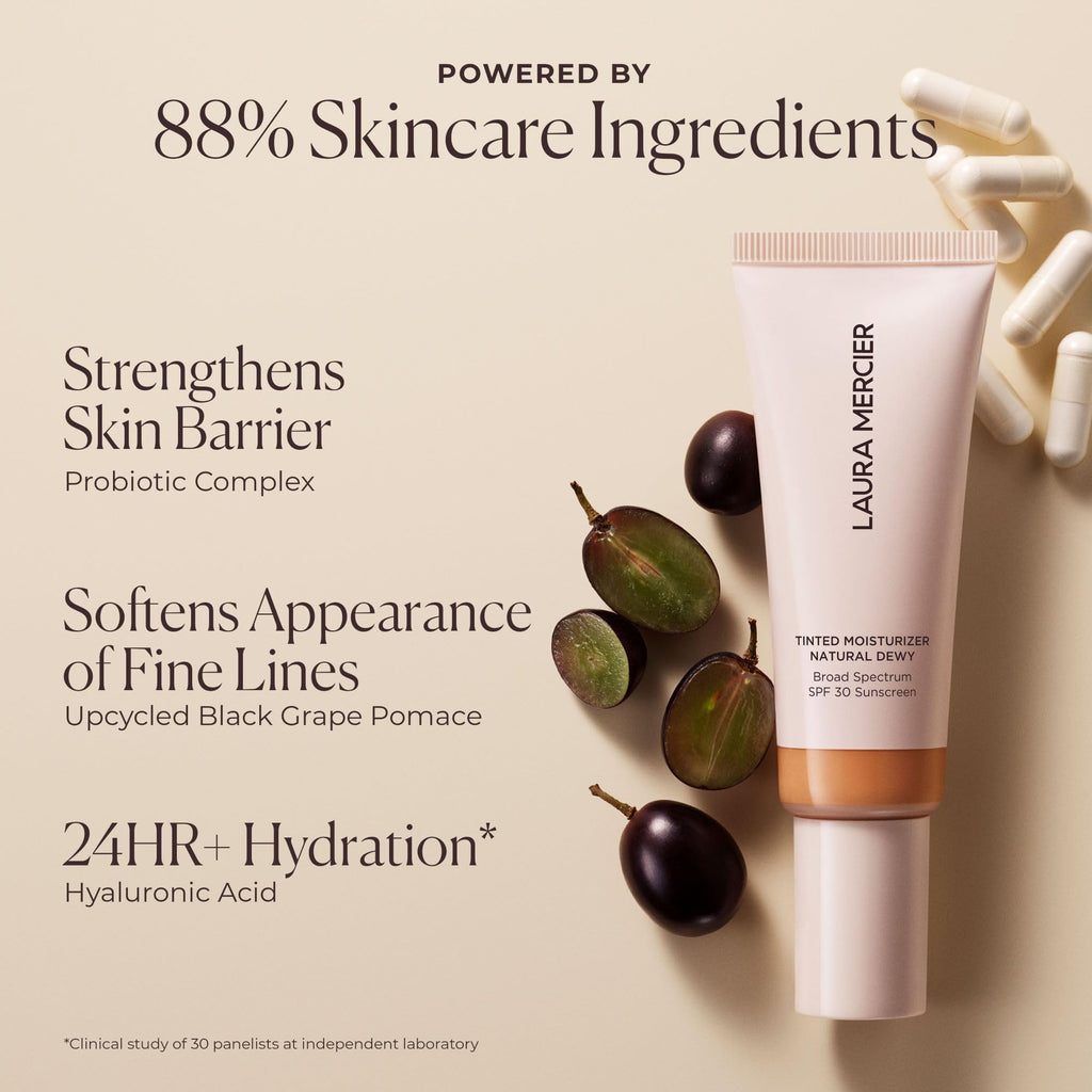 Laura Mercier Tinted Moisturizer Natural Dewy SPF 30 in Sable – 24HR Hydration, Buildable Sheer to Light Coverage