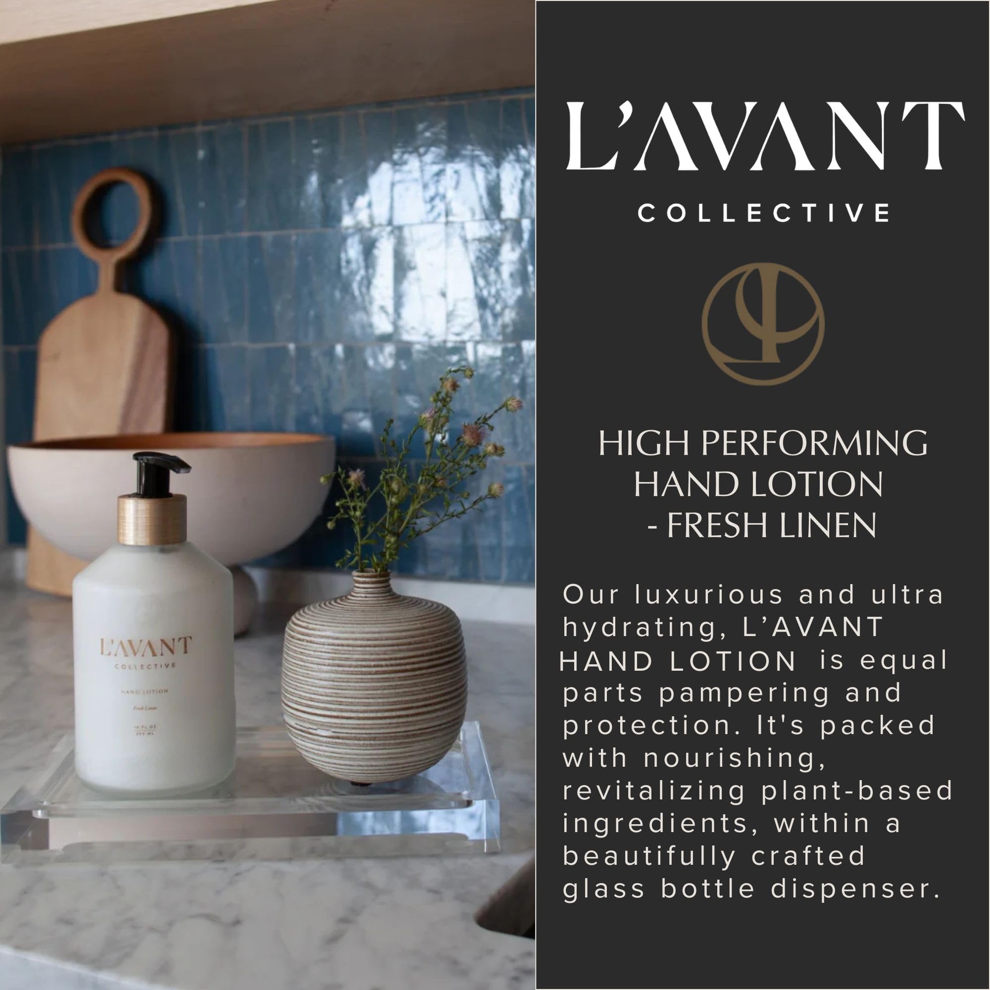 L'AVANT Collective Luxury Hand Lotion - Deep Hydration for Dry Hands, Nails & Cuticles (10 oz, Fresh Linen)