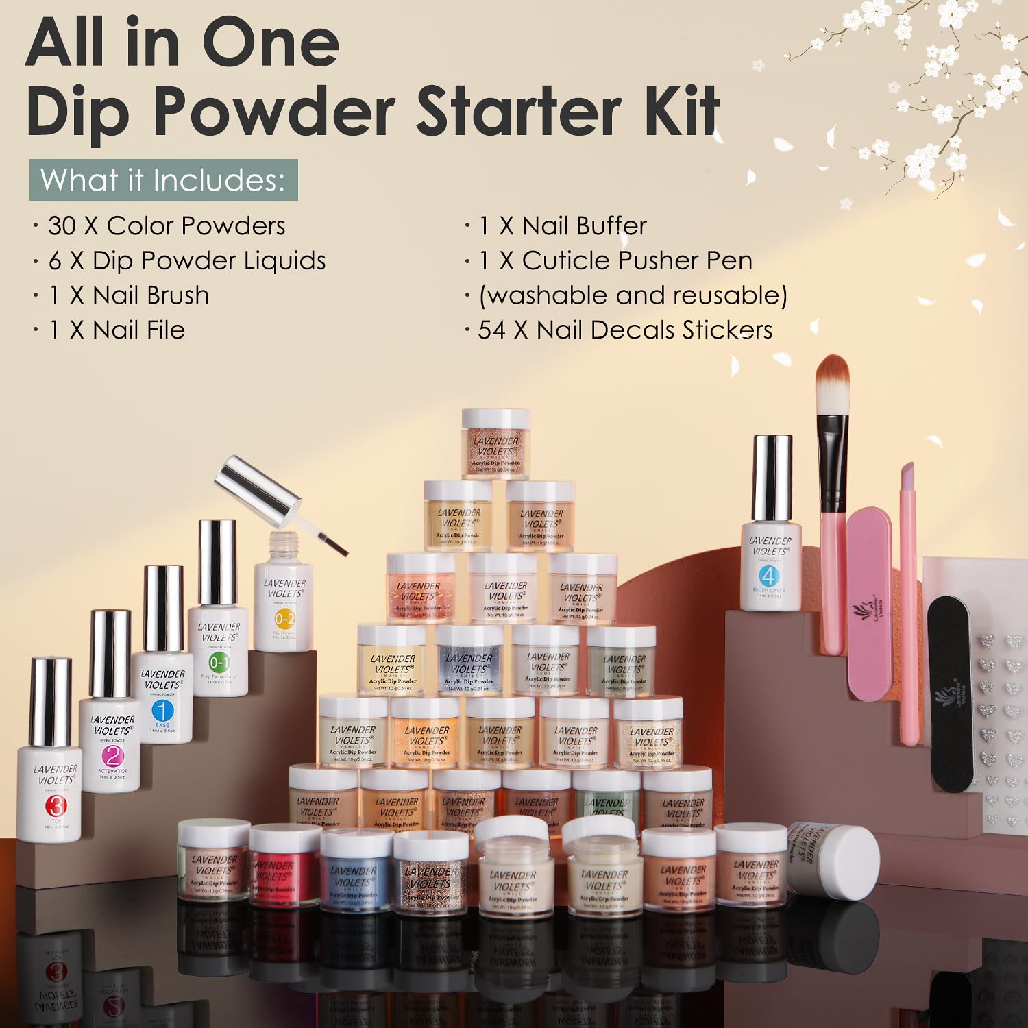 Lavender Violets 94-Piece Dip Powder Nail Kit Starter – 30 Colors, All-Season Set with Liquids & Tools | B704