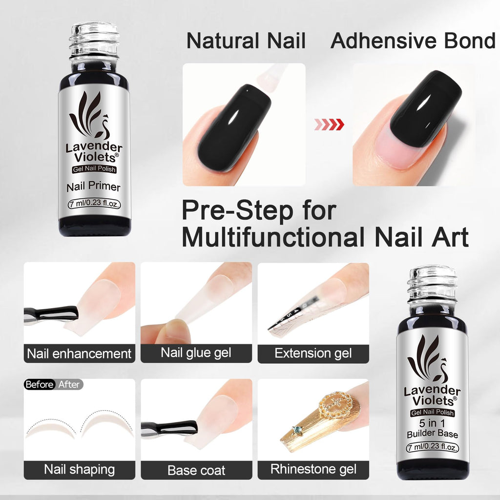 Lavender Violets 49-Piece Gel Nail Polish Set – 45 Neon & Glow Colors + Primer, Builder Base, Top Coats A950