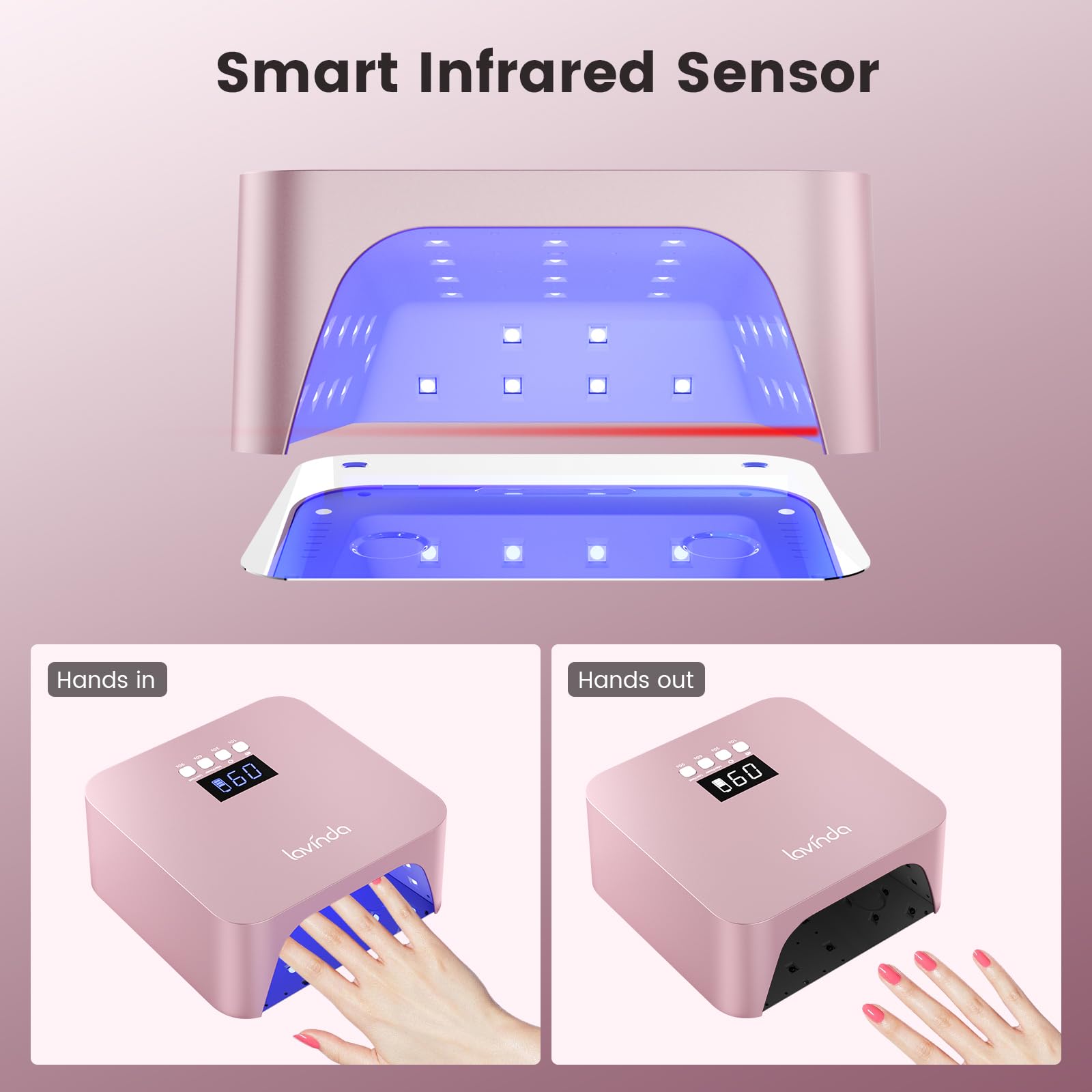 Lavinda 48W Nail Lamp – Rechargeable Cordless UV/LED Gel Dryer (NovaGlow RoseGold)