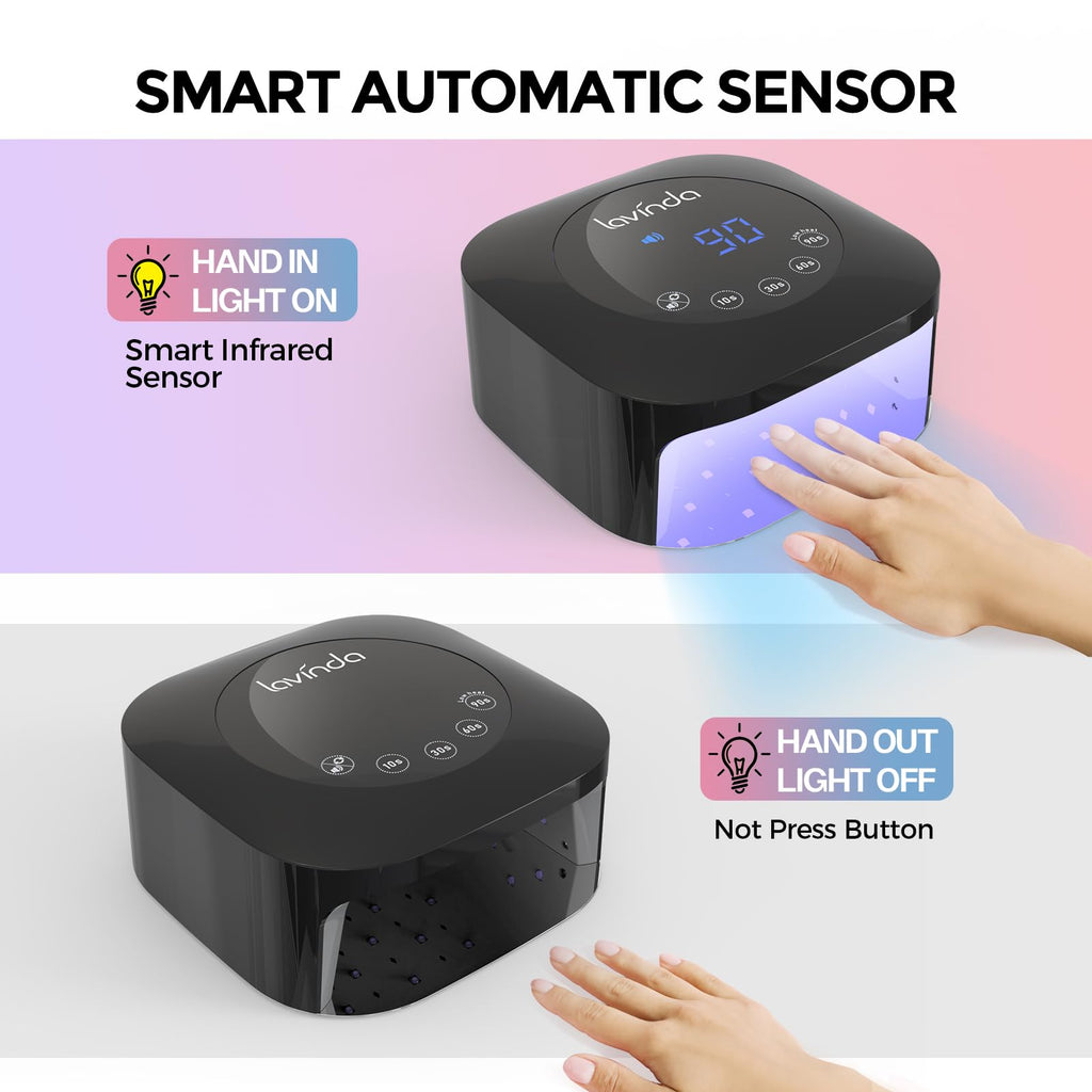 Lavinda 54W UV LED Nail Lamp – Fast Gel Curing, 4 Timers, Detachable Base