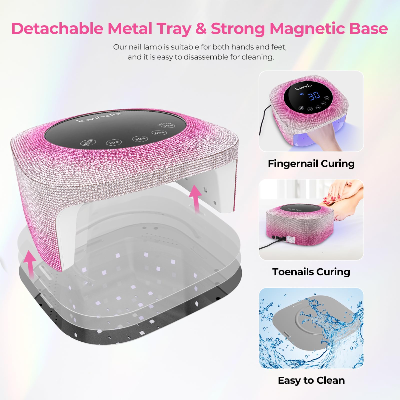 Lavinda UV Nail Lamp 54W – Dual-Wavelength Gel Curing with Rhinestones (Gradient Pink)