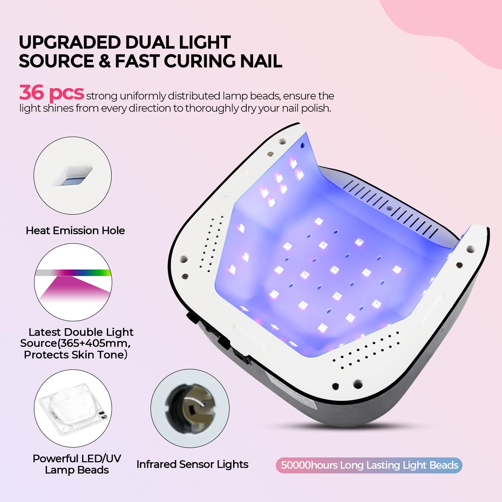 Lavinda 54W UV LED Nail Lamp – Fast Gel Curing, 4 Timers, Detachable Base