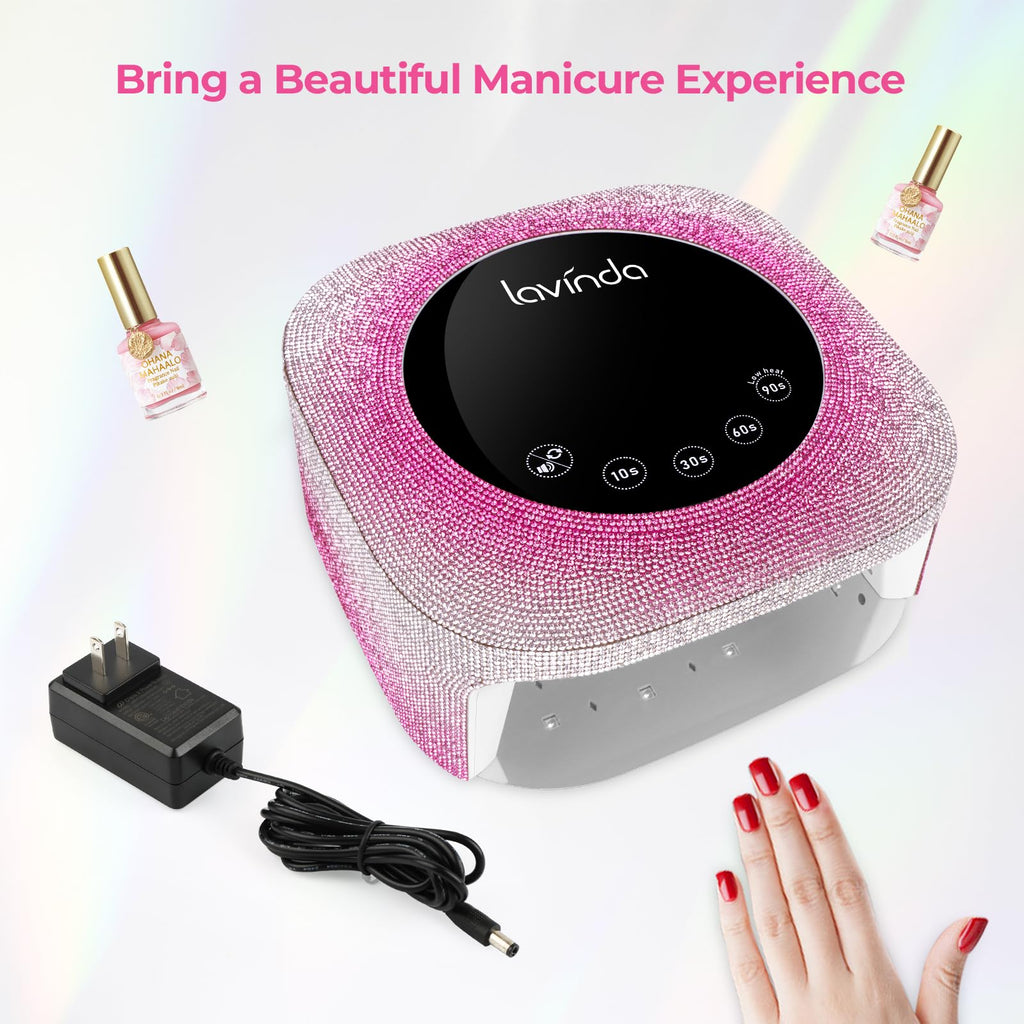 Lavinda UV Nail Lamp 54W – Dual-Wavelength Gel Curing with Rhinestones (Gradient Pink)