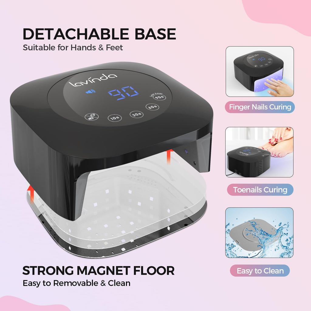 Lavinda 54W UV LED Nail Lamp – Fast Gel Curing, 4 Timers, Detachable Base
