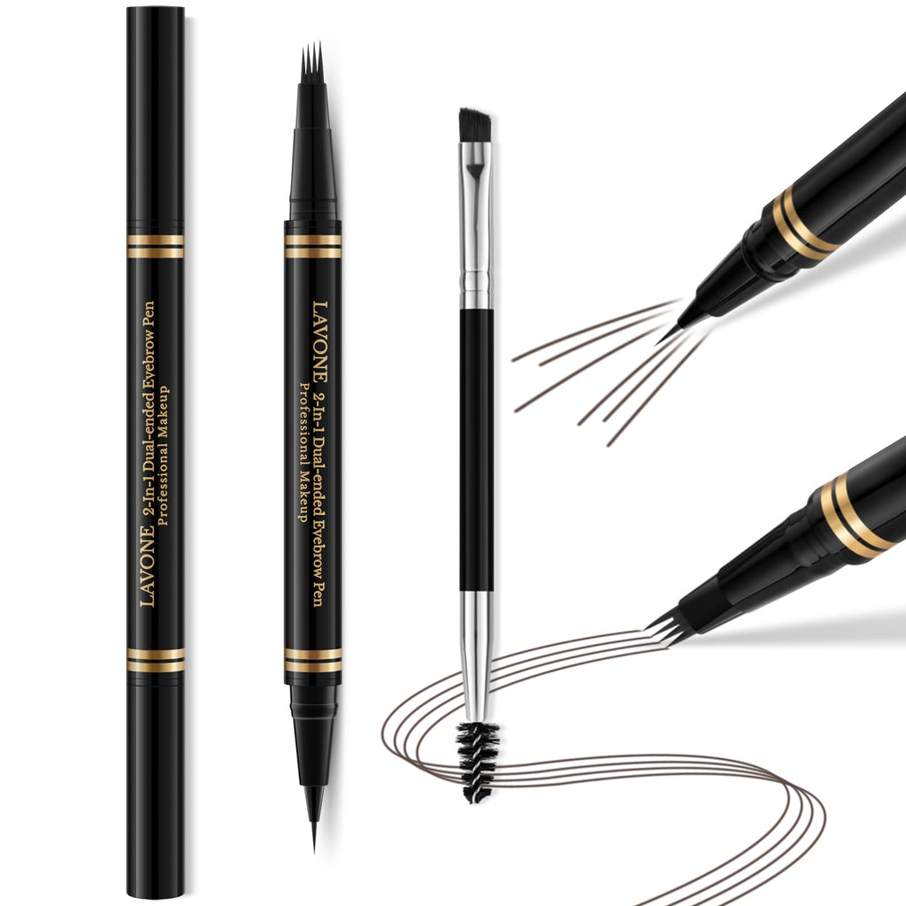 LAVONE Eyebrow Pen 2-in-1 Waterproof Microblading Brow Pencil – Brunette
