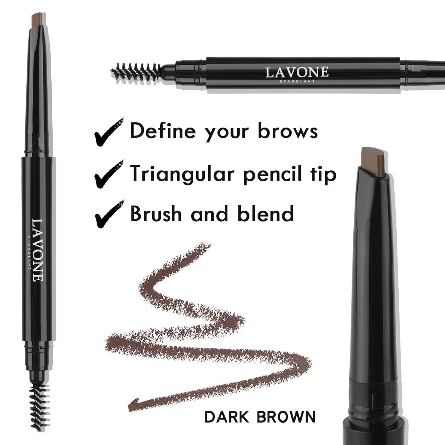 LAVONE Eyebrow Stamp Pencil Kit - Waterproof, Long-Lasting Brow & Eyeliner Set (Ash Brown)