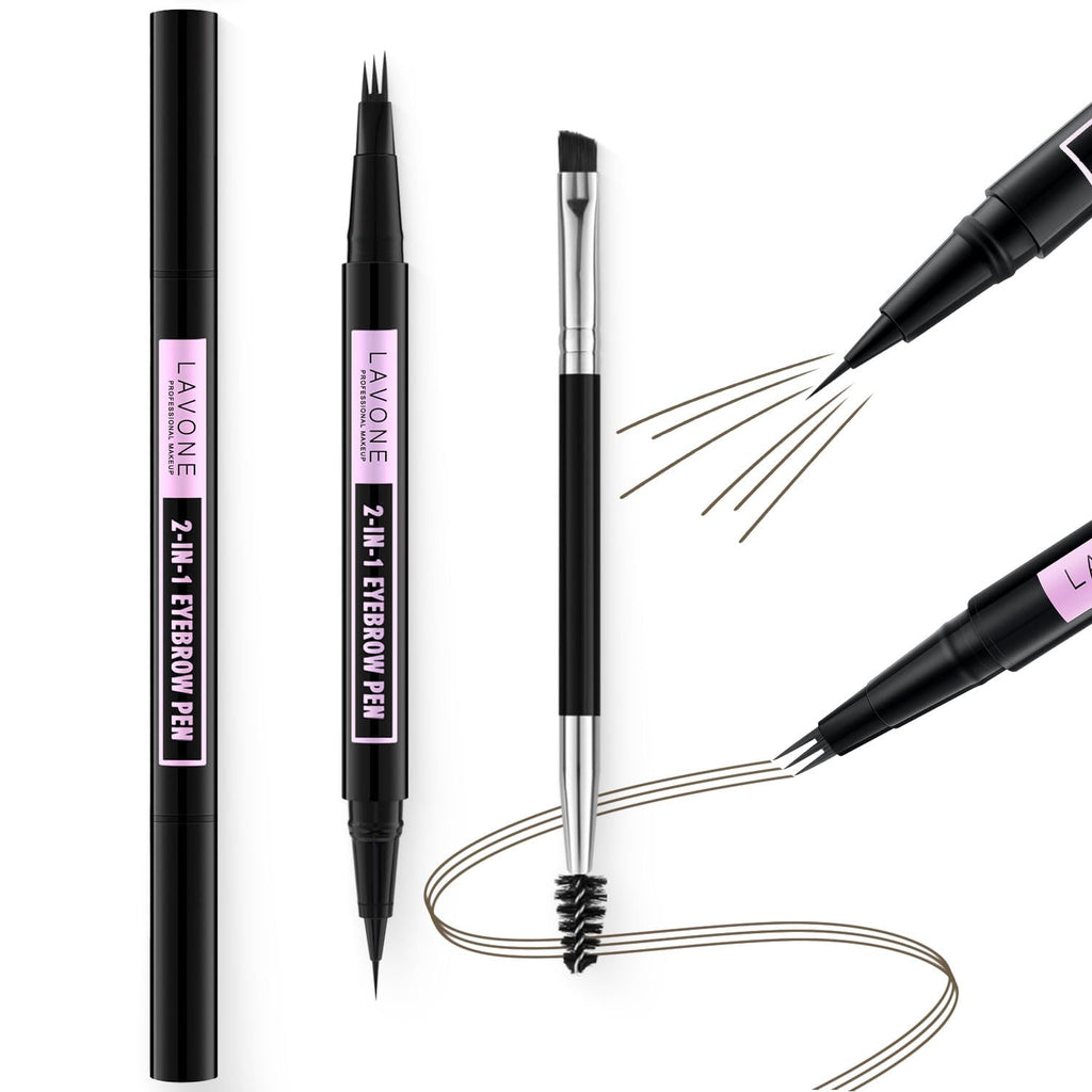 LAVONE 2-in-1 Waterproof Eyebrow Pen – 3-Tip Microblading, Ash Brown
