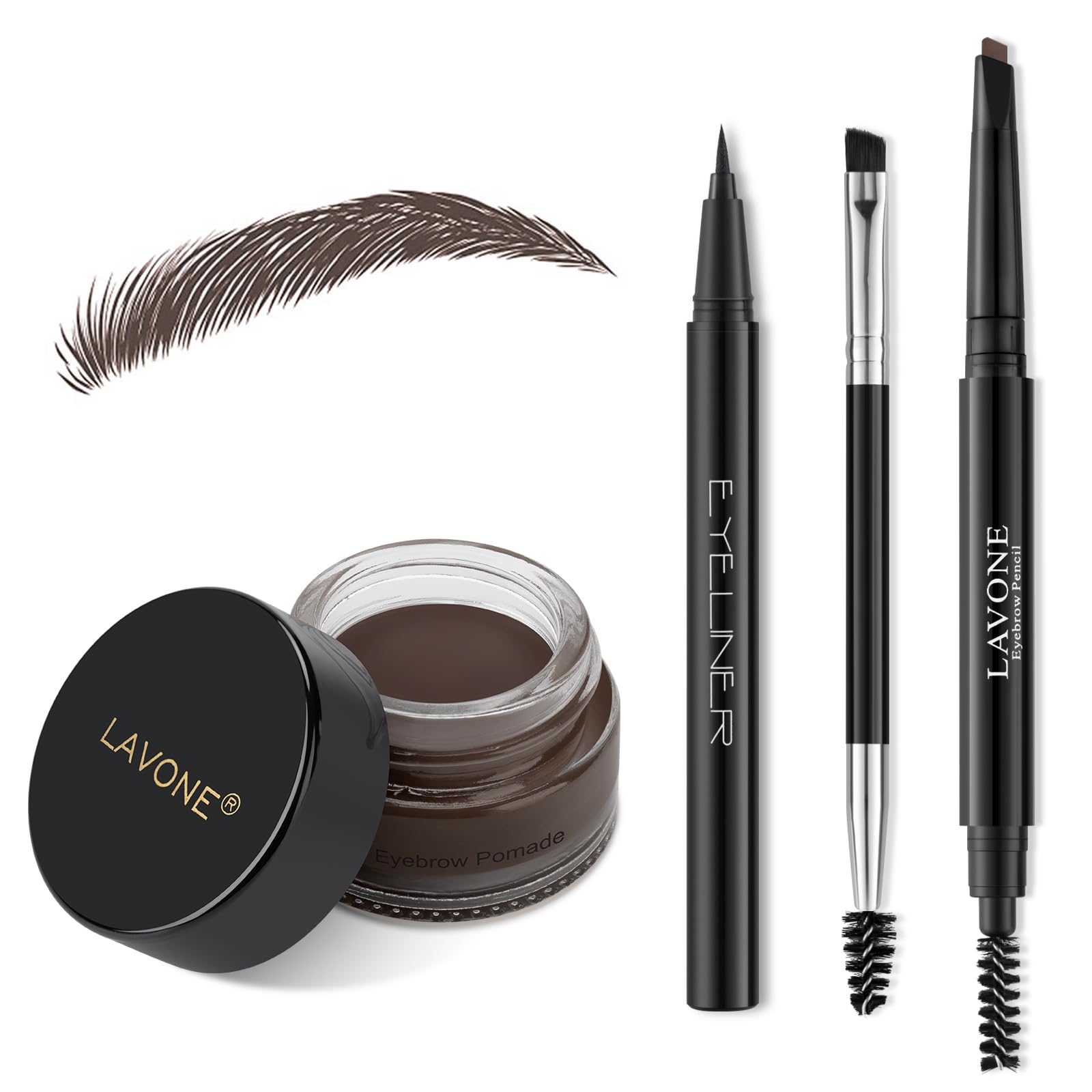 LAVONE Eyebrow Stamp Pencil Kit – Waterproof Brow Pencil, Eyeliner & Pomade (Dark Coffee)