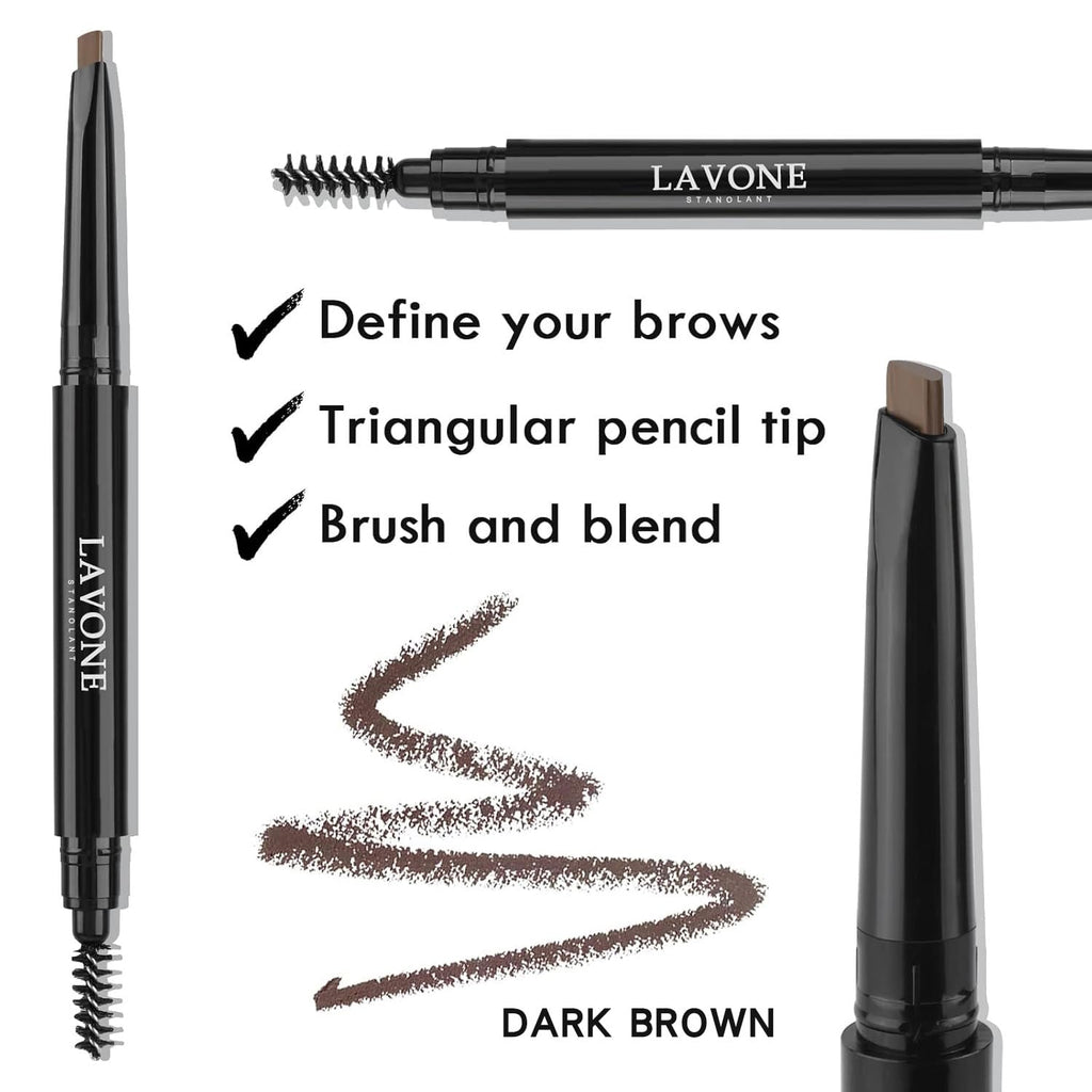 LAVONE Eyebrow Stamp Kit | Waterproof Brow Pencil, Eyeliner & Pomade in Ebony