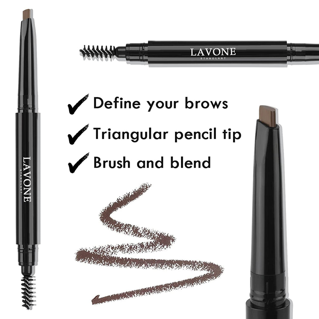 LAVONE Eyebrow Stamp Kit - Waterproof Brow Pencil, Eyeliner, Pomade & Dual Brush (Black Brown)